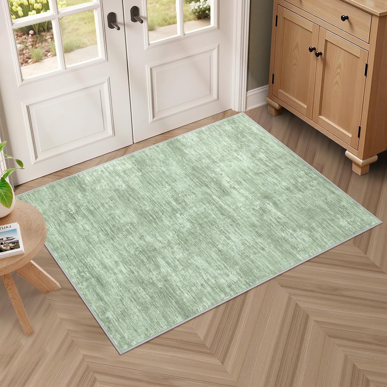 RUGSREAL 8x10 Washable Rug for Living Room Non-Slip Modern Abstract Area Rug Stain Resistant Large Bedroom Rug Contemporary Accent Throw Floor Carpet Solid Rug for Dining Room Home Decor, Beige