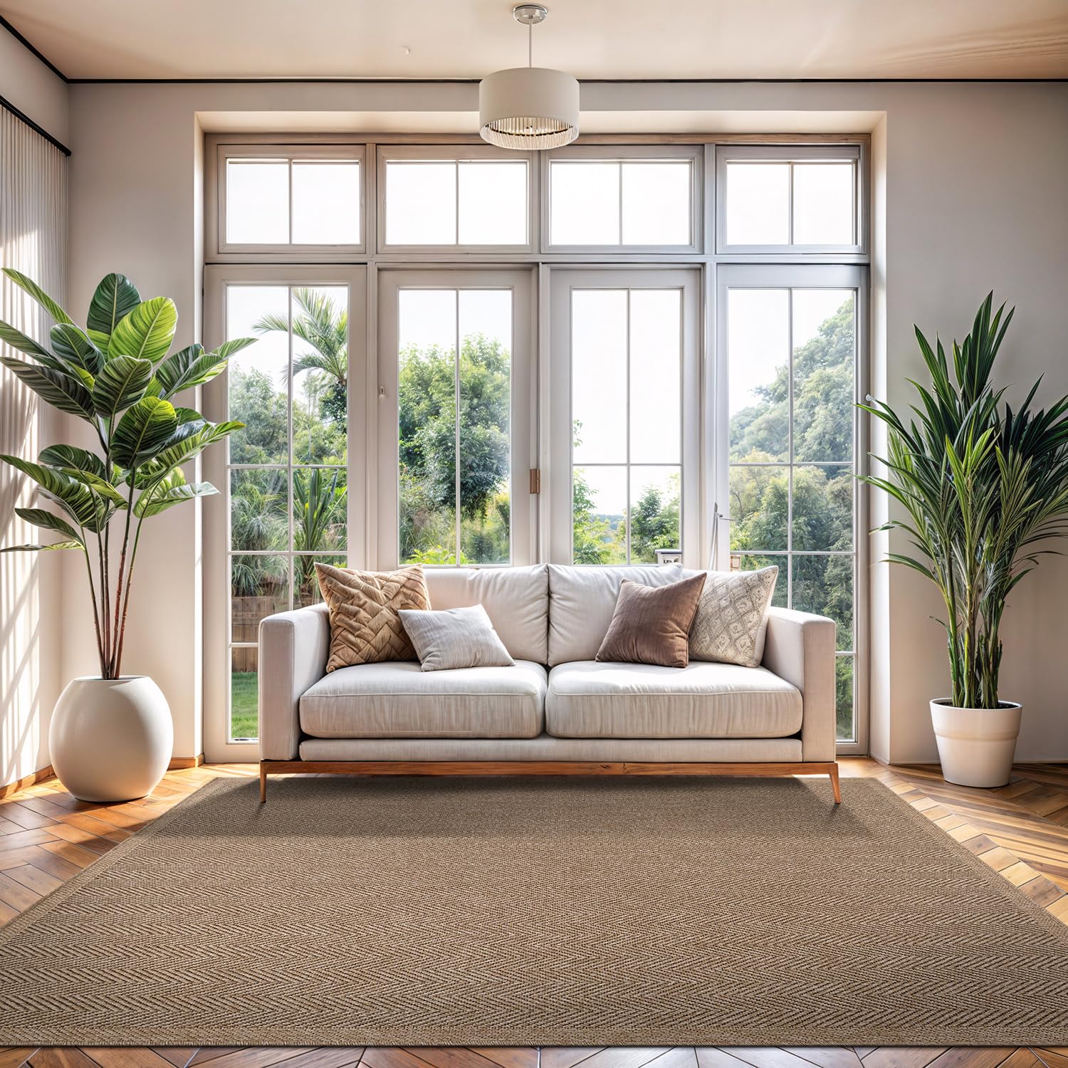 CAMILSON Easy Jute Rug 5x7, Indoor Outdoor Natural Color Fiber Area Rugs for Living Room Patio and Kitchen Rug Herringbone Seagrass Woven Design Easy-Cleaning Washable Outside Carpet Alfombras 5 x 7