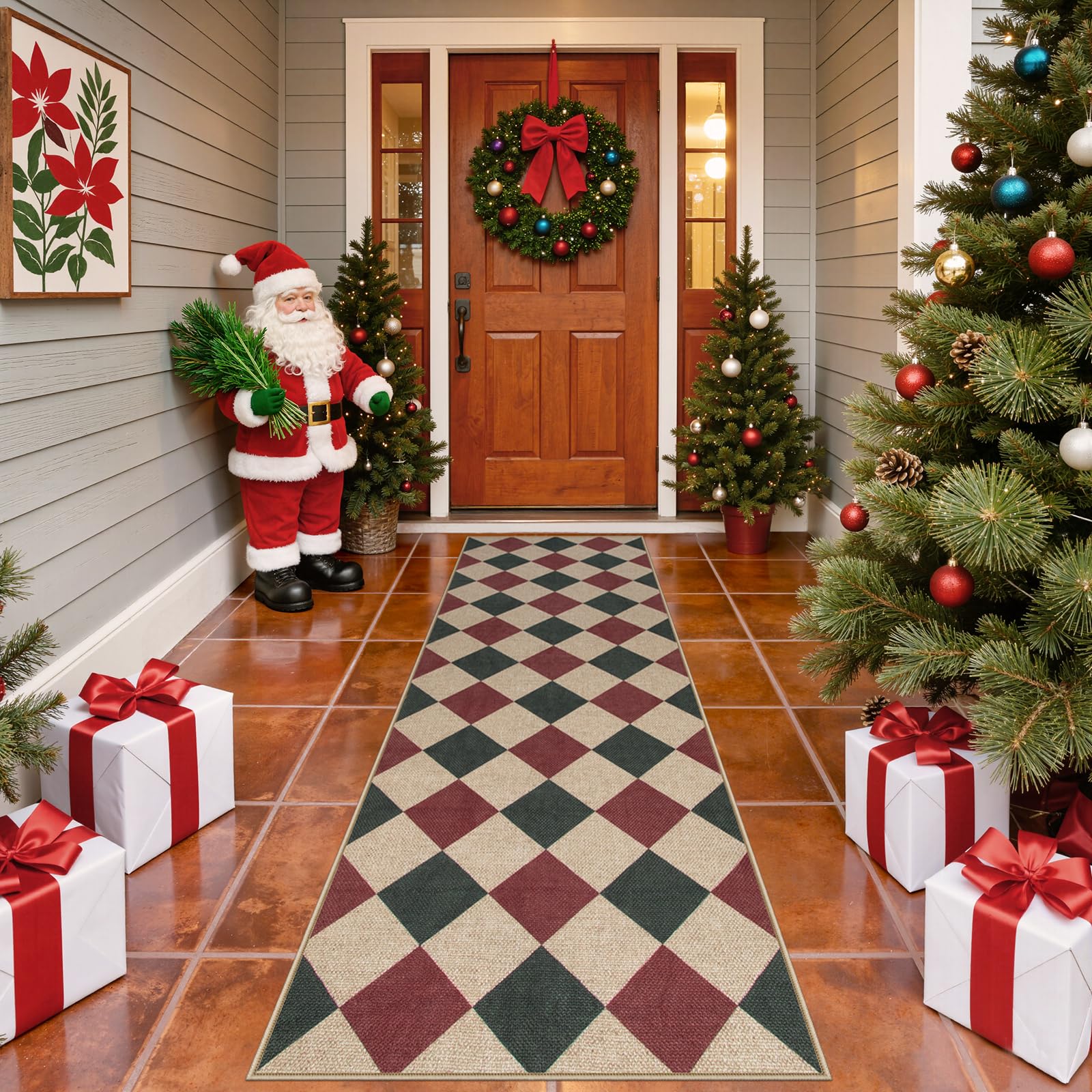 Lahome Checkered Easy Jute 5x7 Area Rugs, Washable Outdoor Patio Rug for Living Room Diamond Indoor Outdoor Carpet, Farmhouse Geometric Non Slip Black Carpet for Backyard Dining Room