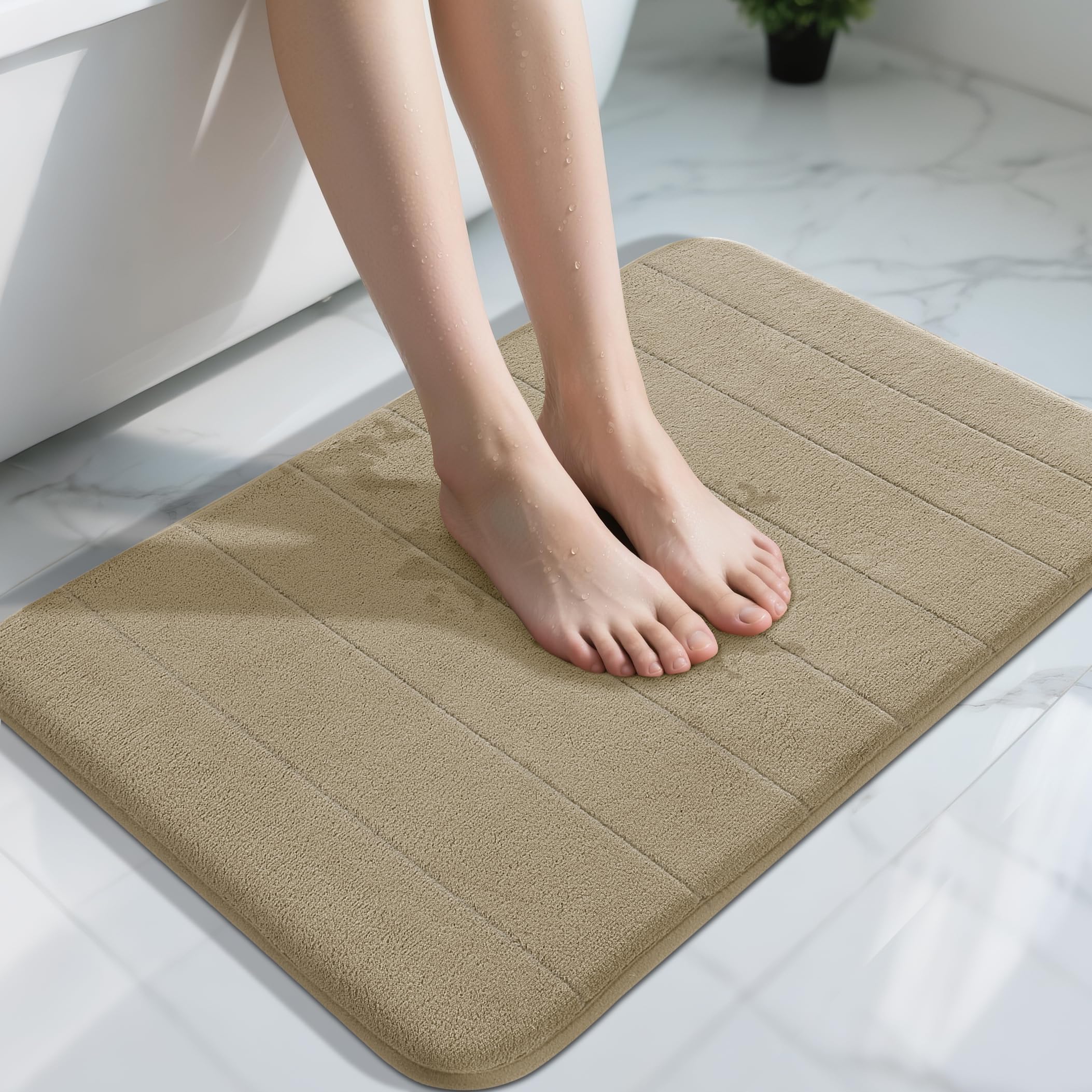 Yimobra Large Bath Mat 36"x24", Super Soft Quick Dry Memory Foam Bathroom Rug, Water Absorbent, Non Slip Backing Machine Washable for Tub Shower, Thick Comfort Support, Cream