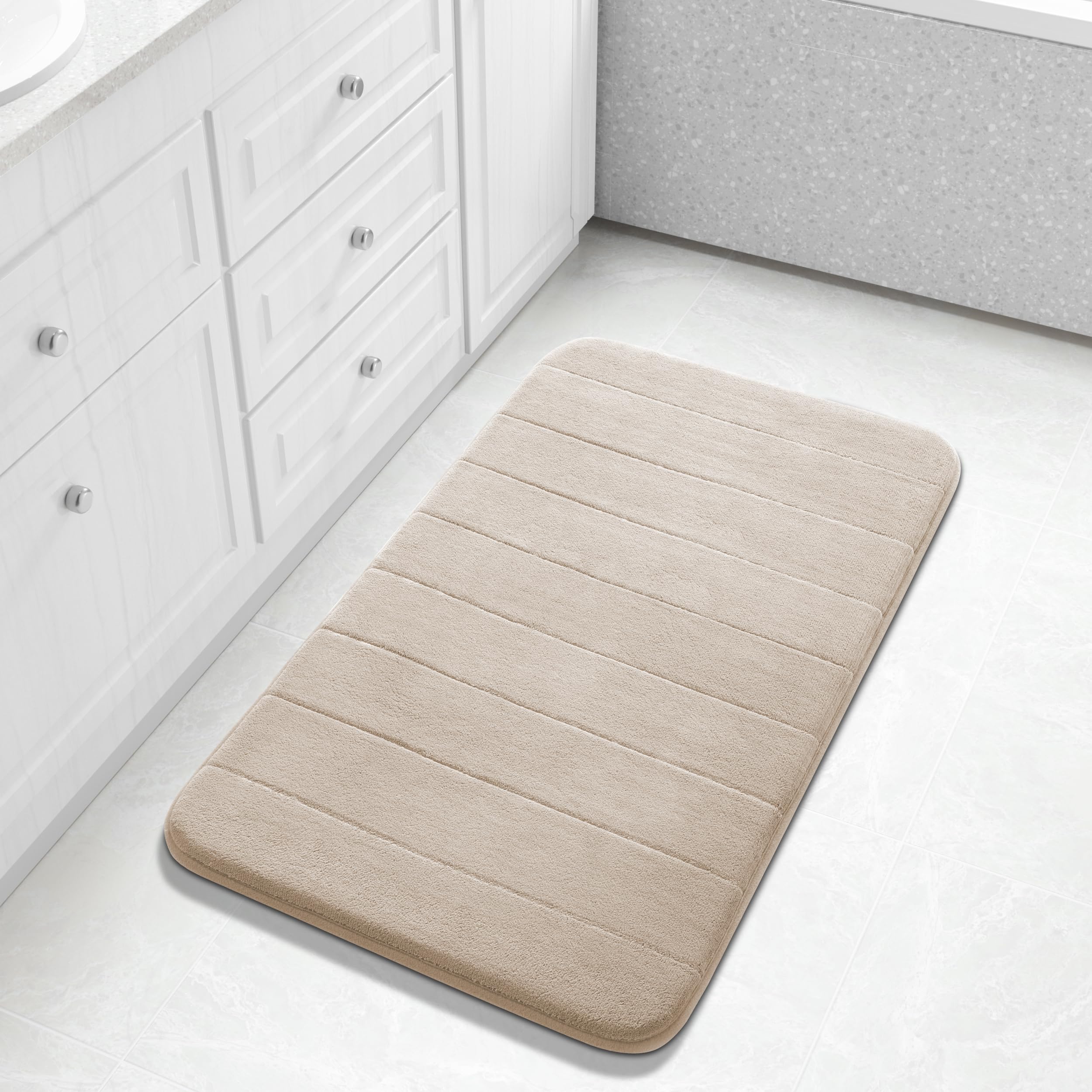 Yimobra Large Bath Mat 36"x24", Super Soft Quick Dry Memory Foam Bathroom Rug, Water Absorbent, Non Slip Backing Machine Washable for Tub Shower, Thick Comfort Support, Cream