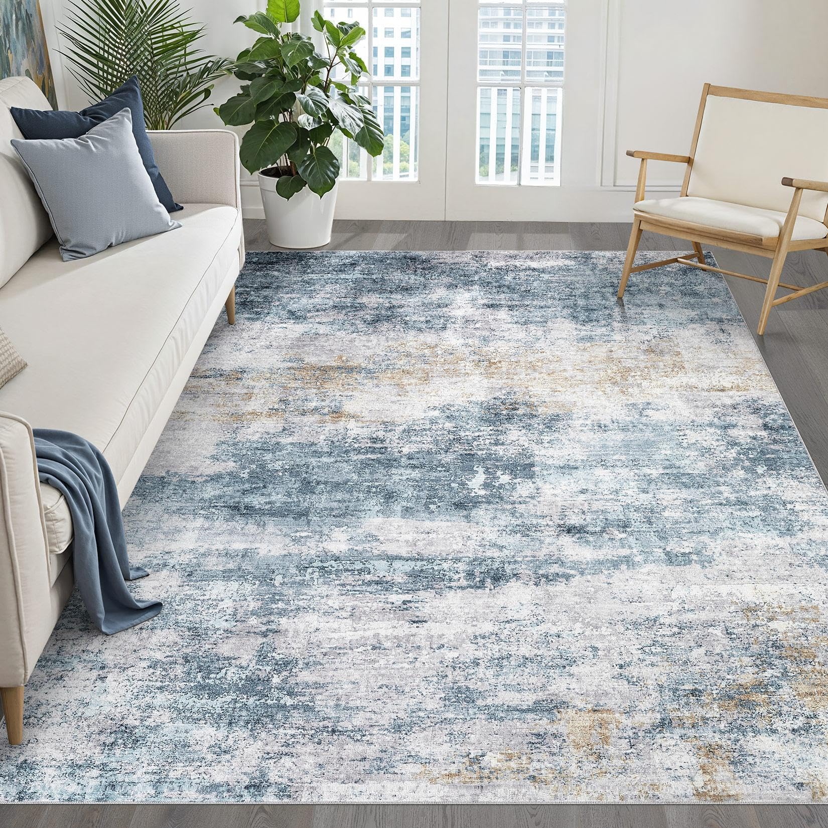 8x10 Area Rugs Living Room: Washable Large Neutral Brown Rug Abstract Soft Modern Stain Resistant Indoor Floor Non-Slip Carpet for Bedroom Nursery Kids Office Playroom Dining Room Under Table Home