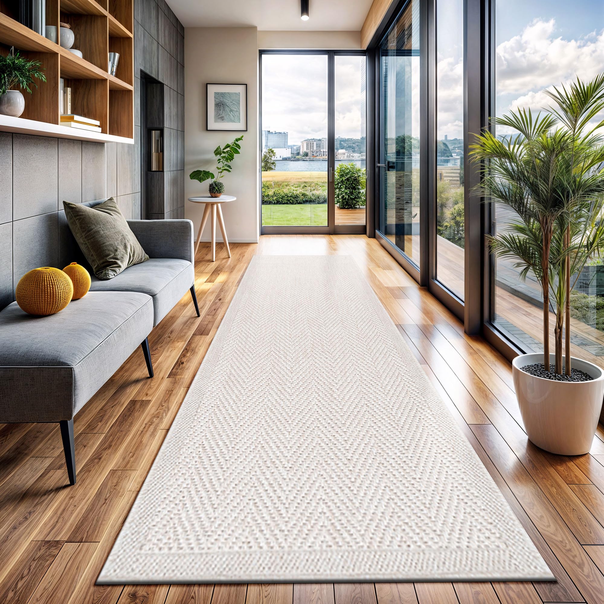 CAMILSON Easy Jute Rug 5x7, Indoor Outdoor Natural Color Fiber Area Rugs for Living Room Patio and Kitchen Rug Herringbone Seagrass Woven Design Easy-Cleaning Washable Outside Carpet Alfombras 5 x 7