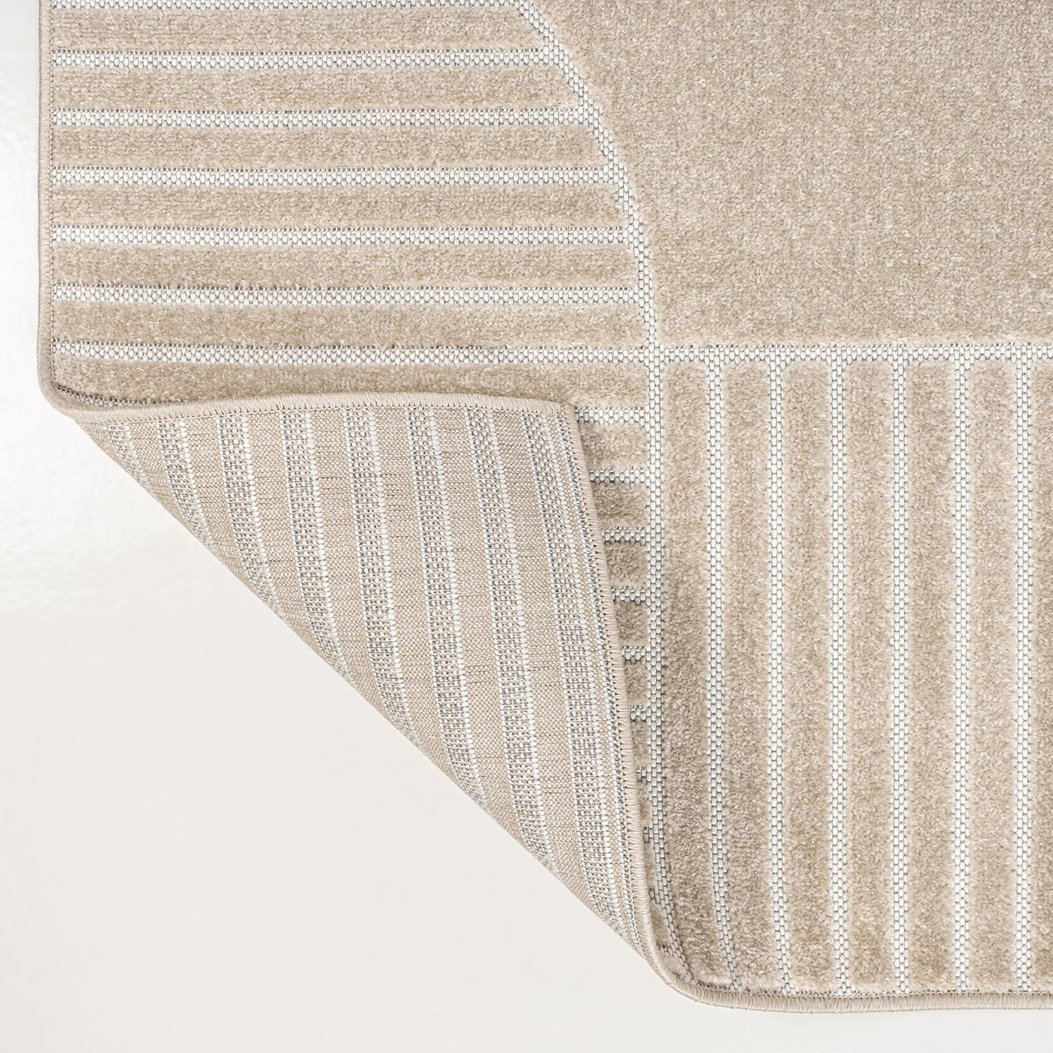 JONATHAN Y Nordby High-Low Arch Striped Indoor/Outdoor Area Rug, 4x6, Beige/Cream, for Patio, Backyard, Living Room, Bedroom, Office, Hose-Washable (SCN104E-4)