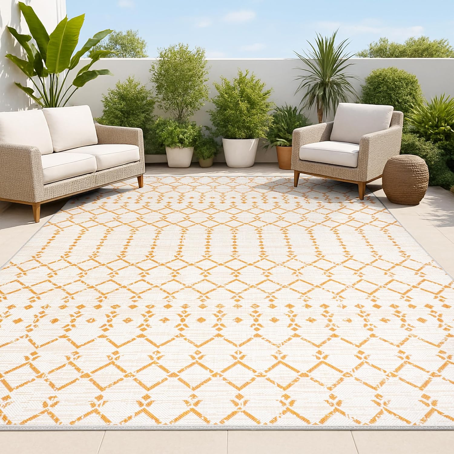 JONATHAN Y Moroccan Geometric Indoor Outdoor Area Rug 8X10 Navy/Light Gray, Ourika Textured Weave for Backyard, Patio, Porch, Easy-Cleaning, High Traffic, Pet-Friendly, Non-Shedding (SMB108B-8)
