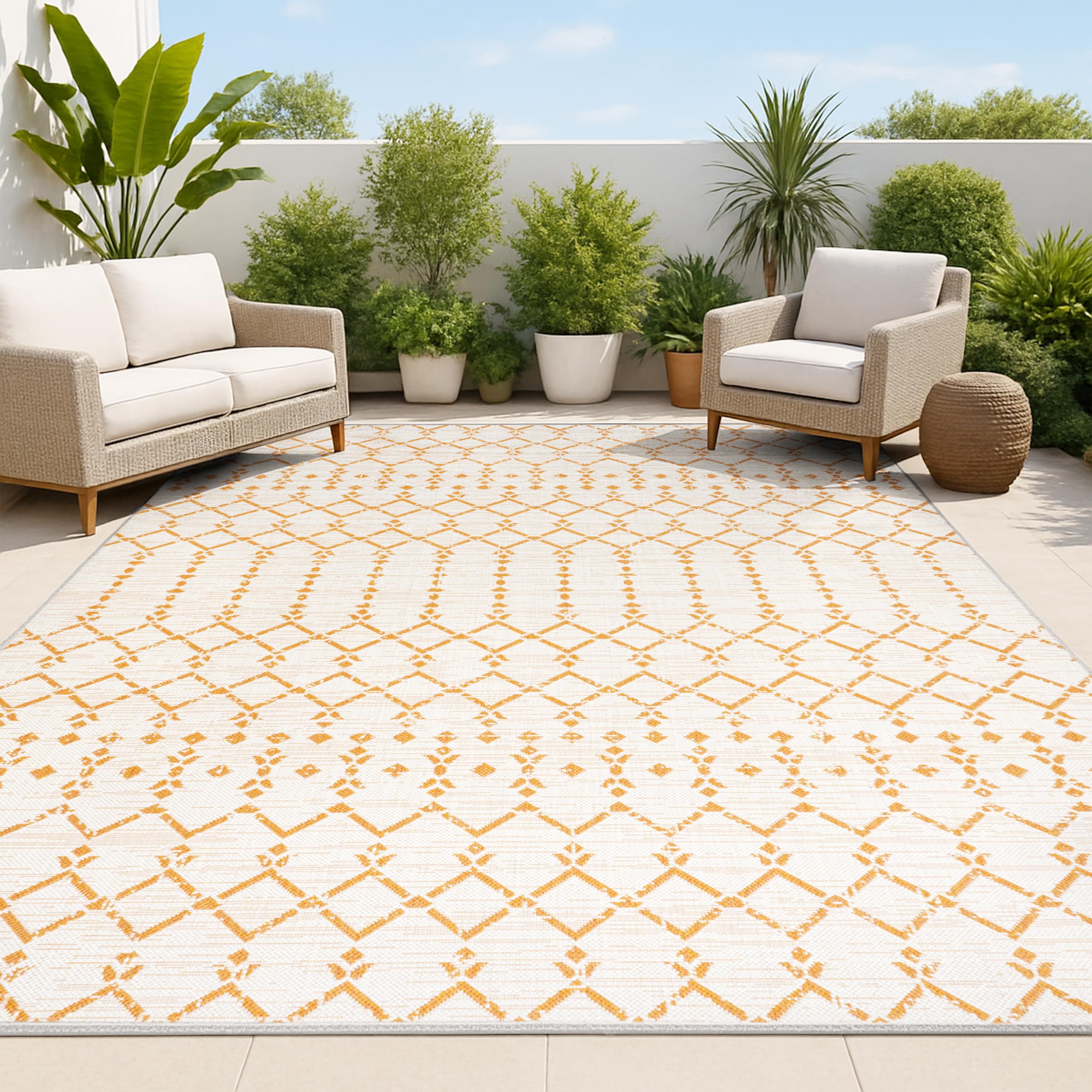 JONATHAN Y Moroccan Geometric Indoor Outdoor Area Rug 8X10 Natural/Black, Ourika Textured Weave for Backyard, Patio, Porch, Easy-Cleaning, High Traffic, Pet-Friendly, Non-Shedding (SMB108D-8)