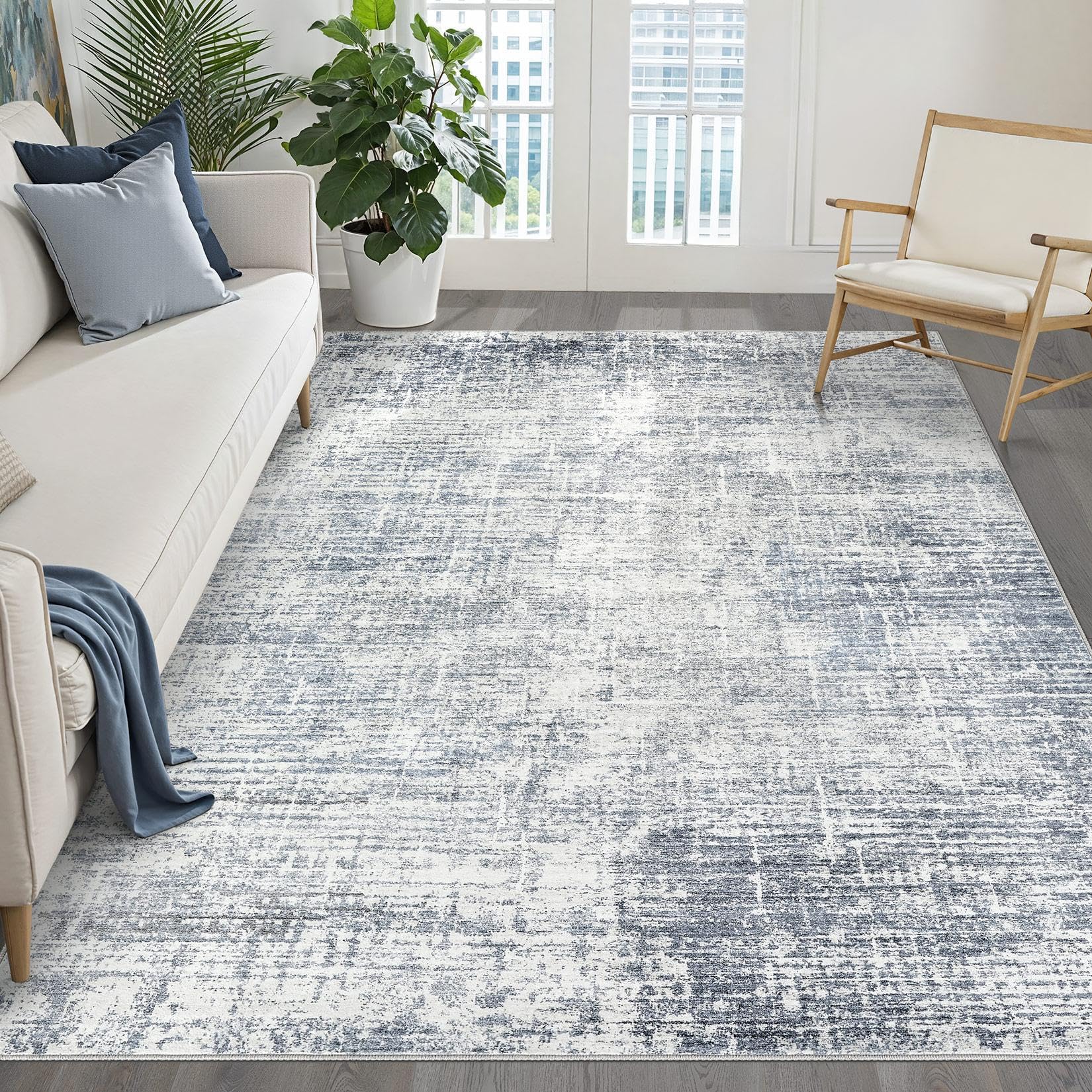 8x10 Area Rugs Living Room: Washable Large Neutral Brown Rug Abstract Soft Modern Stain Resistant Indoor Floor Non-Slip Carpet for Bedroom Nursery Kids Office Playroom Dining Room Under Table Home