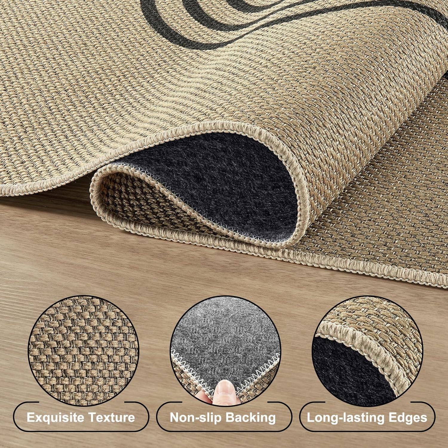 5x7 Outdoor Jute Area Rug Patio, Farmhouse Rugs for Living Room Backyard Machine Washable Non Slip, Pet Friendly Indoor Geometric Carpet for Dining Room - Brown