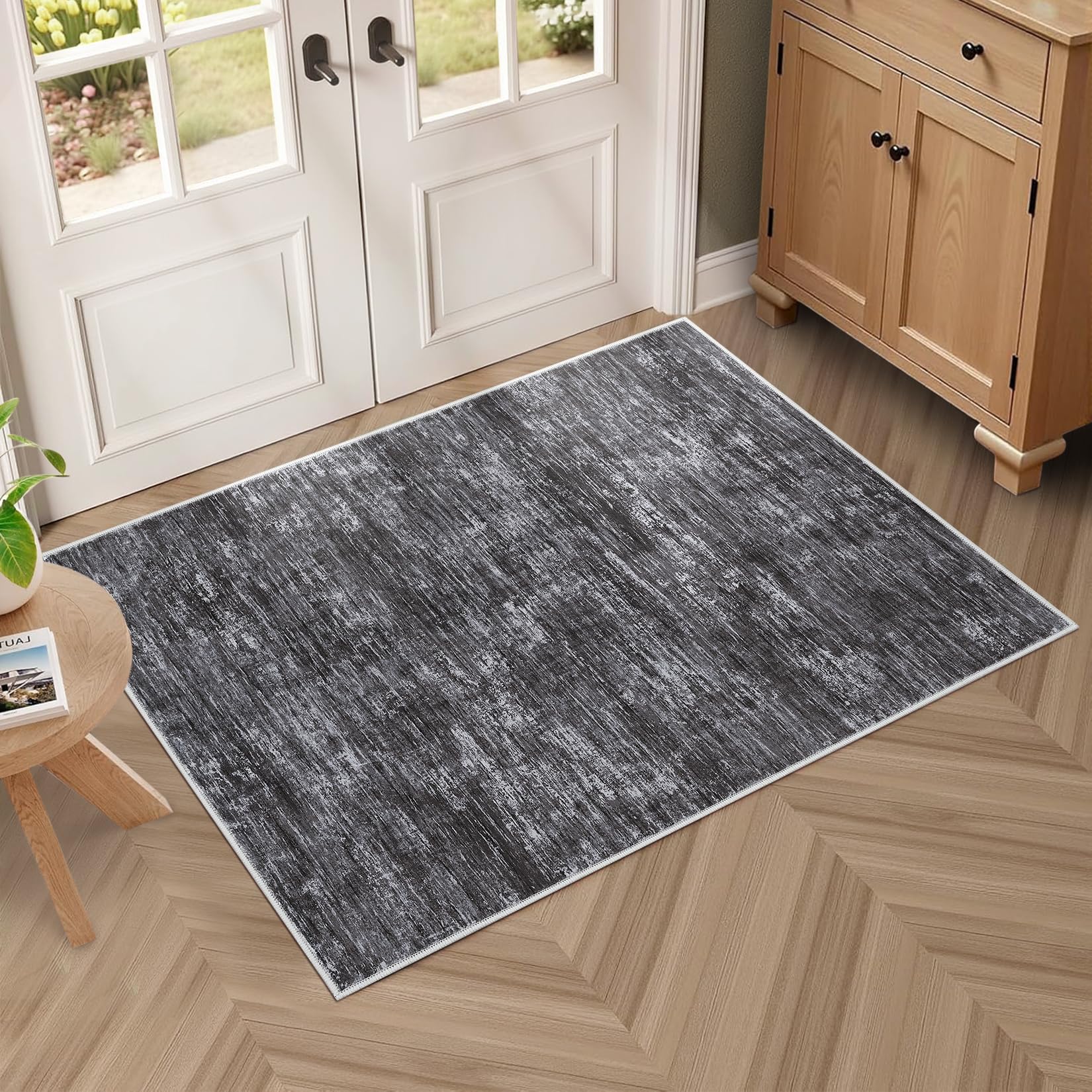 RUGSREAL 8x10 Washable Rug for Living Room Non-Slip Modern Abstract Area Rug Stain Resistant Large Bedroom Rug Contemporary Accent Throw Floor Carpet Solid Rug for Dining Room Home Decor, Beige