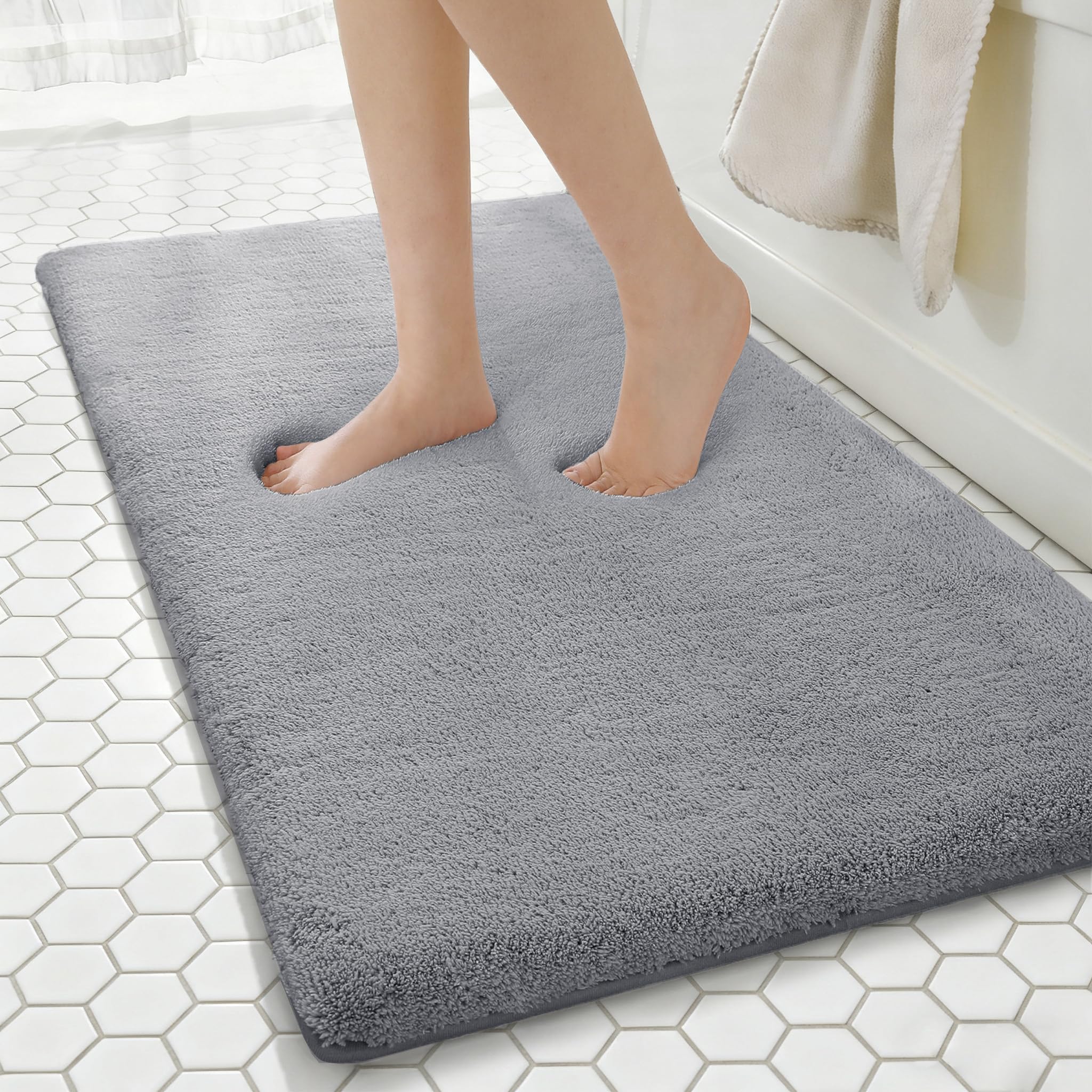 MINIDEAR Bathroom Rugs 36x24 Light Gray - Thick Memory Foam Bath Mat, Ultra Soft & Plush Fluffy, Non-Slip, Quick Dry, Absorbent Washable Floor Microfiber Mat for Tub, Home Decor Accessories
