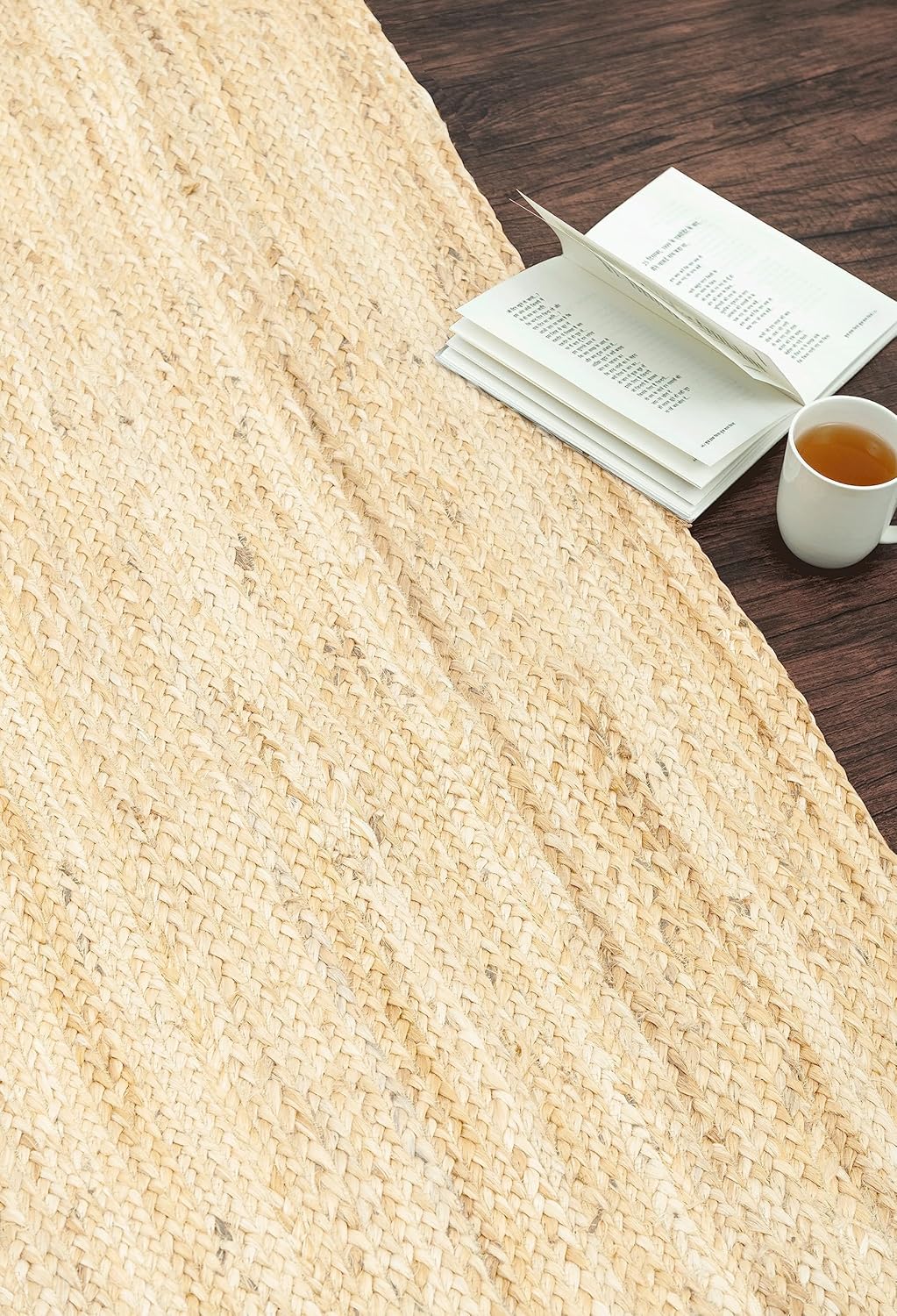 HOMEMONDE Braide Natural Jute Rug 5'x8' Boho Home Decor Area Rug - Barley White Hand Woven Rustic Vintage Reversible for Bedroom, Kitchen, Living Room, Hallway, Dining Room