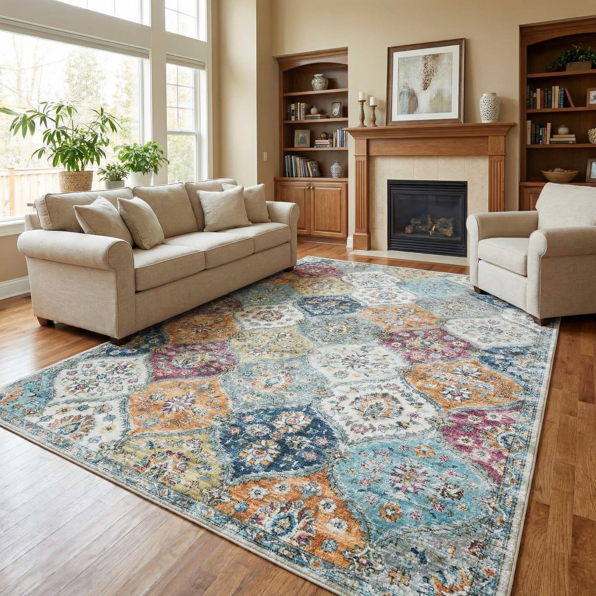 Garvee Modern Solid Rugs for Living Room 8x10 Washable Rug Large Non Slip Low Pile Foldable Carpet Ultra Soft Non-Shedding Stain-Resistant Floor Mat for Bedroom Playroom Nursery Office Dorm Cream