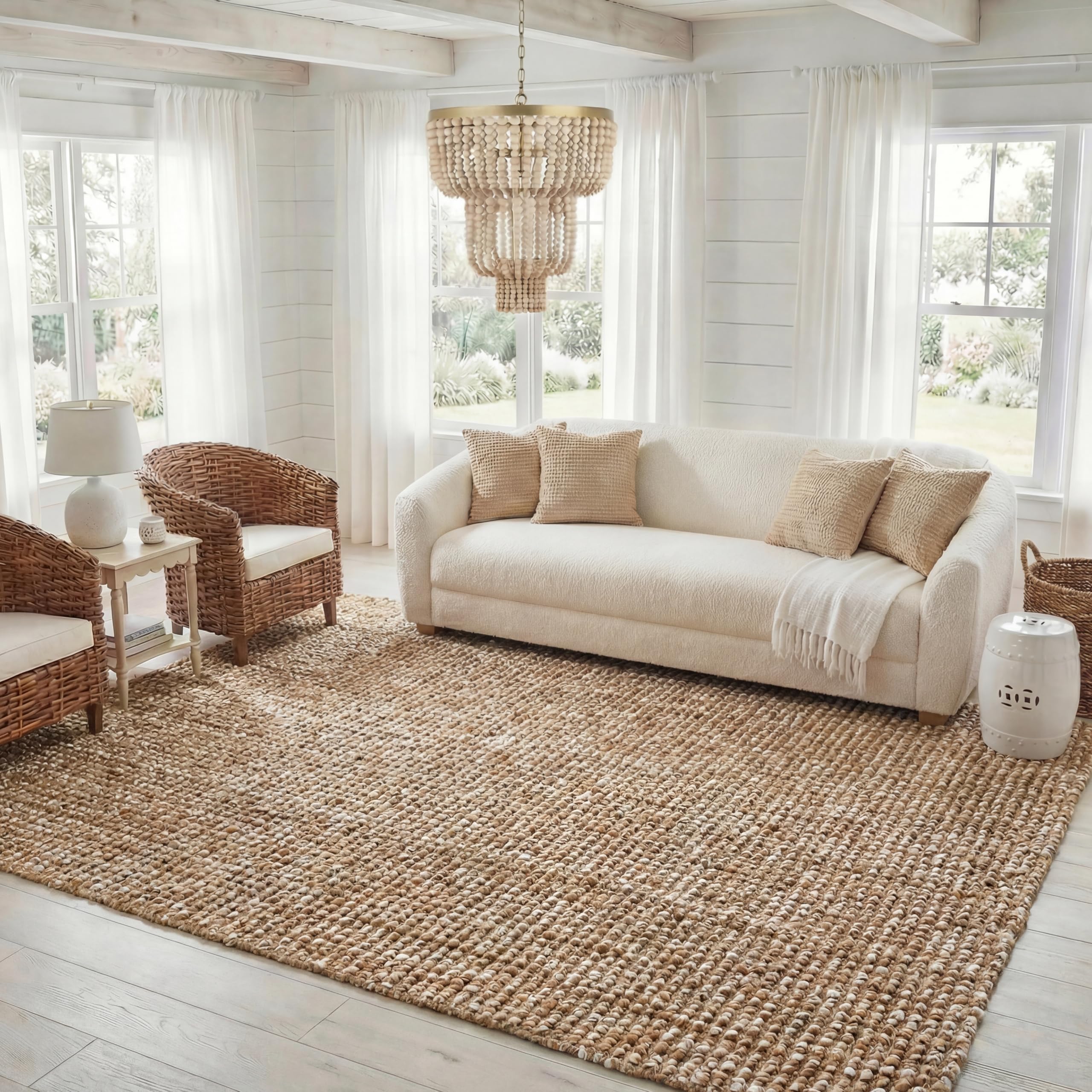 SAFAVIEH Area Rug 9x12 - Natural Fiber Collection - Large - Natural Brown, Handmade Jute, Farmhouse Style, Chunky Textured Thick Pile (NF447A)