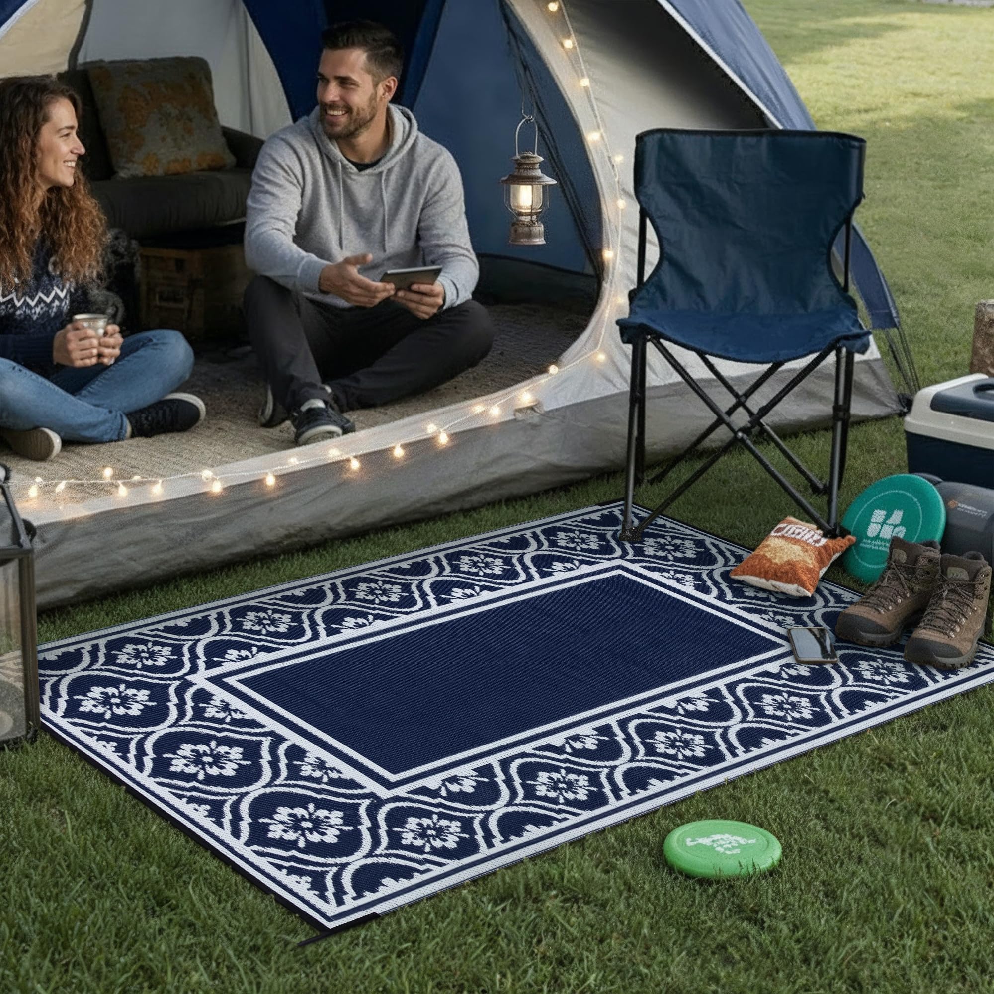 HUGEAR Outdoor Rug for Patios Clearance,Waterproof Mat,Large Outside Carpet,Reversible Plastic Straw Camping Rugs,Rv,Porch,Deck,Camper,Balcony,Backyard (9x12,Checkered/Black&Beige)
