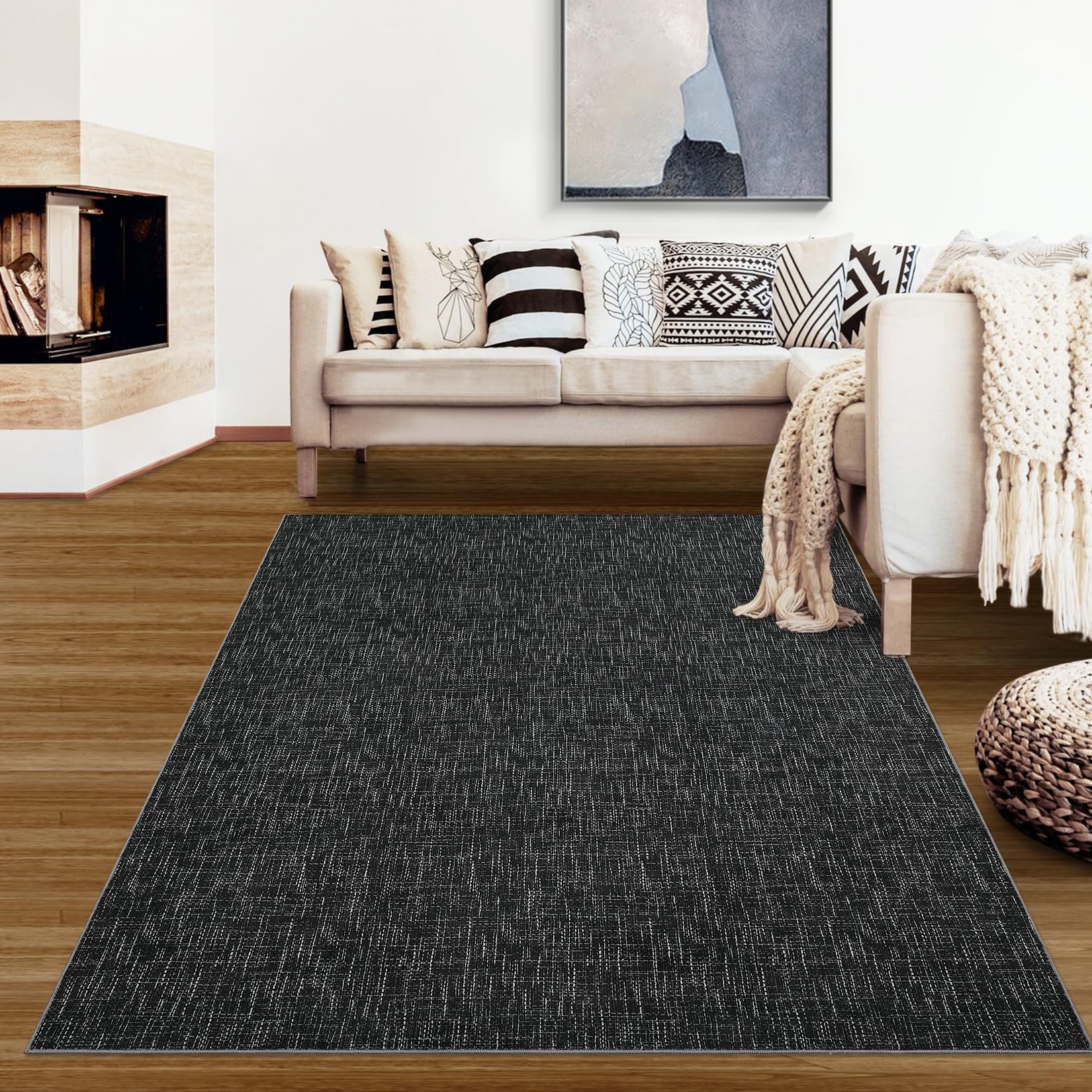 RUGSREAL 8x10 Washable Rug for Living Room Non-Slip Modern Abstract Area Rug Stain Resistant Large Bedroom Rug Contemporary Accent Throw Floor Carpet Solid Rug for Dining Room Home Decor, Beige