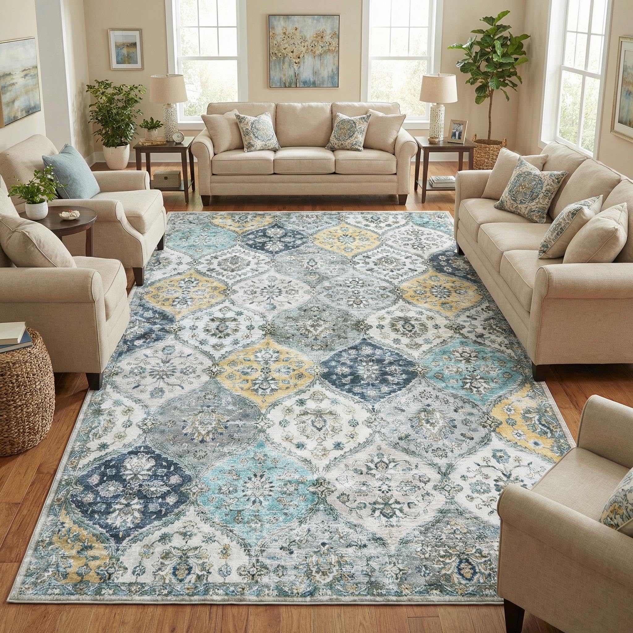 Garvee Modern Solid Rugs for Living Room 8x10 Washable Rug Large Non Slip Low Pile Foldable Carpet Ultra Soft Non-Shedding Stain-Resistant Floor Mat for Bedroom Playroom Nursery Office Dorm Cream