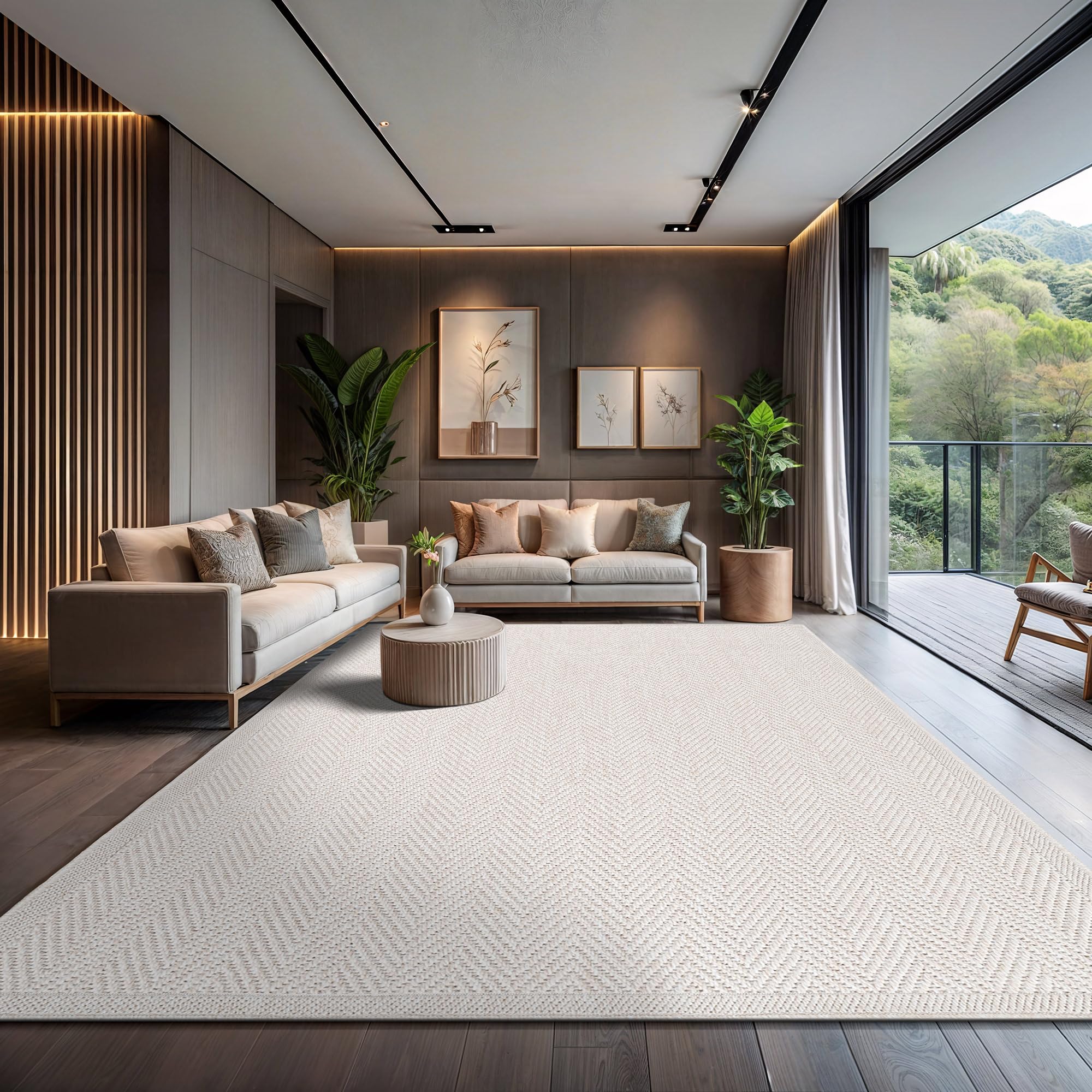 CAMILSON Easy Jute Rug 5x7, Indoor Outdoor Natural Color Fiber Area Rugs for Living Room Patio and Kitchen Rug Herringbone Seagrass Woven Design Easy-Cleaning Washable Outside Carpet Alfombras 5 x 7