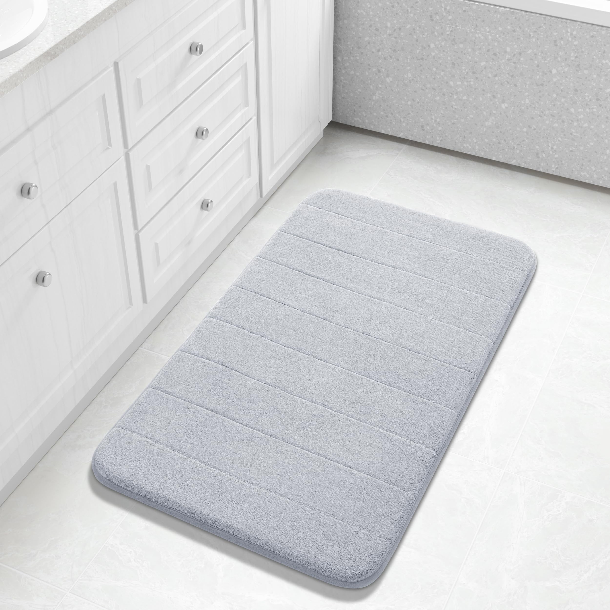 Yimobra Large Bath Mat 36"x24", Super Soft Quick Dry Memory Foam Bathroom Rug, Water Absorbent, Non Slip Backing Machine Washable for Tub Shower, Thick Comfort Support, Cream
