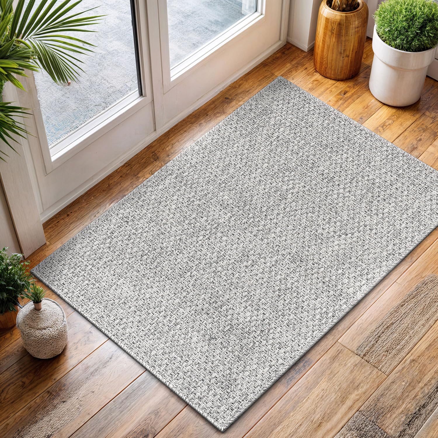 CAMILSON Easy Jute Rug 5x7, Indoor Outdoor Natural Color Fiber Area Rugs for Living Room Patio and Kitchen Rug Herringbone Seagrass Woven Design Easy-Cleaning Washable Outside Carpet Alfombras 5 x 7