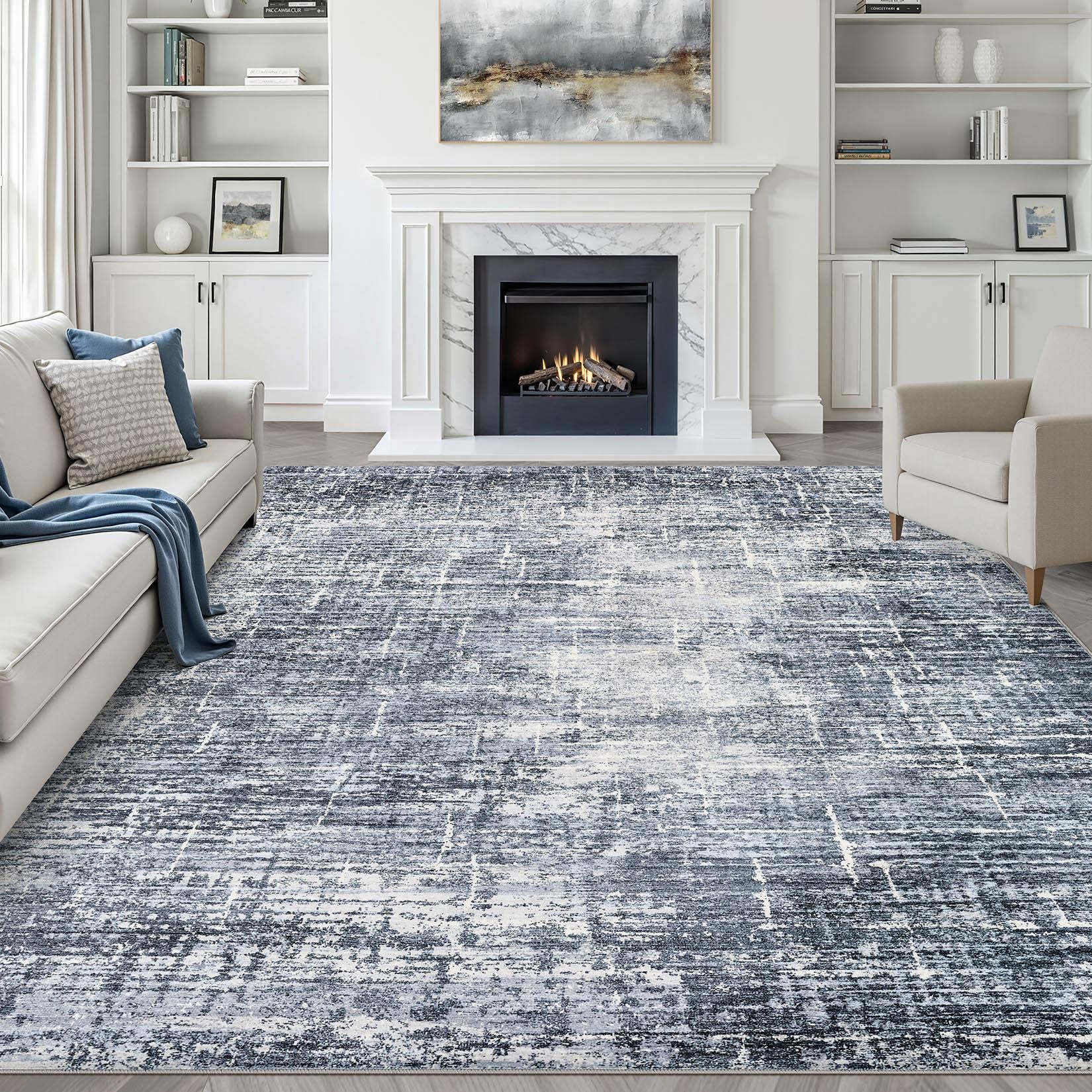 8x10 Area Rugs Living Room: Washable Large Neutral Brown Rug Abstract Soft Modern Stain Resistant Indoor Floor Non-Slip Carpet for Bedroom Nursery Kids Office Playroom Dining Room Under Table Home