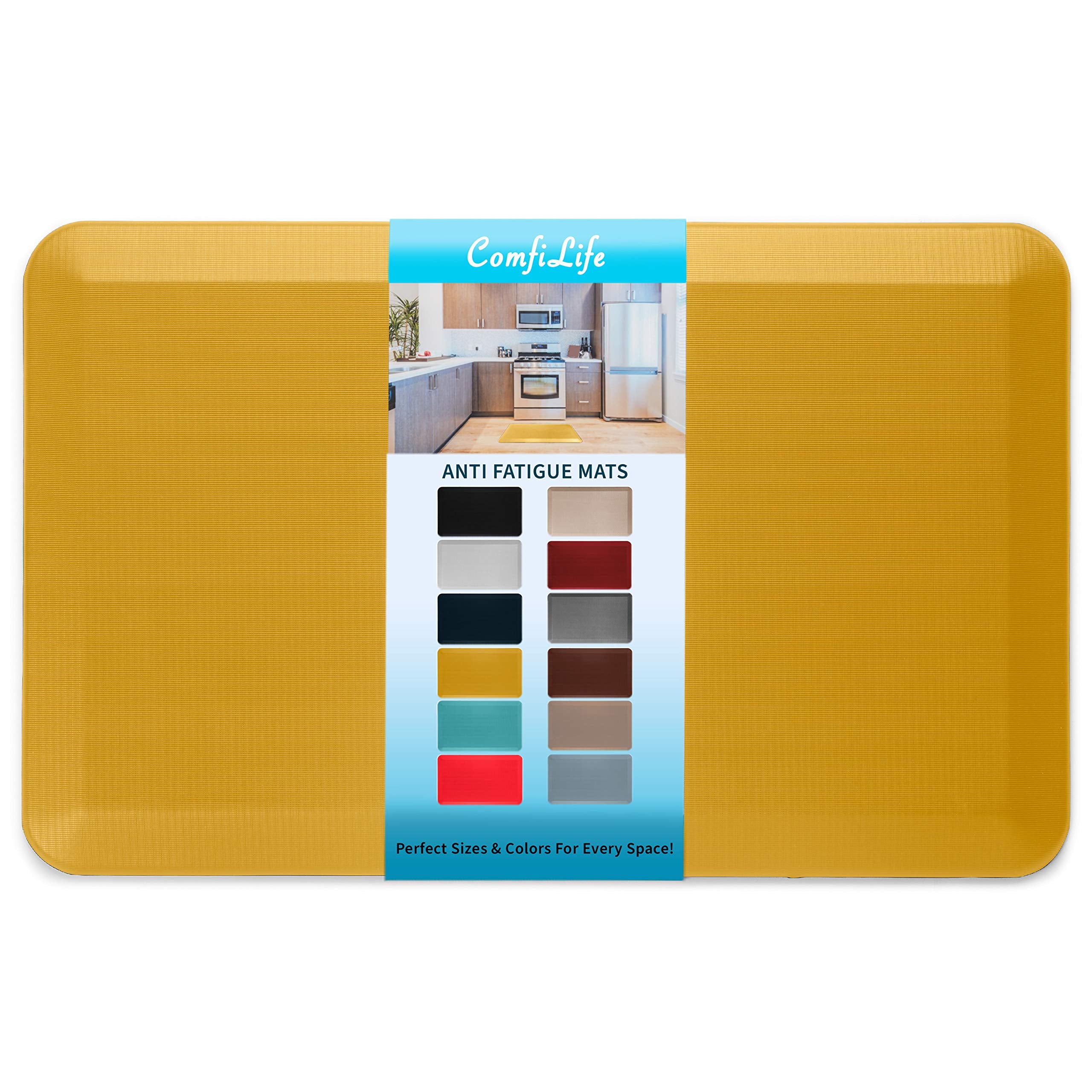 ComfiLife Anti Fatigue Floor Mat – 3/4 Inch Thick Kitchen Mats for Floor, Standing Desk Mat, Kitchen Rug – Comfort at Home, Office – Durable – Stain Resistant – Non-Slip Bottom (20" x 32", Black)