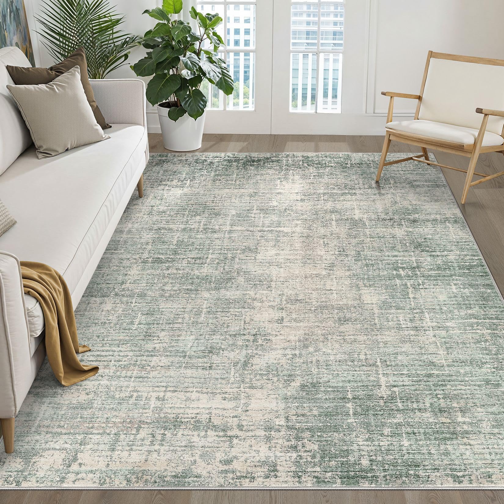 8x10 Area Rugs Living Room: Washable Large Neutral Brown Rug Abstract Soft Modern Stain Resistant Indoor Floor Non-Slip Carpet for Bedroom Nursery Kids Office Playroom Dining Room Under Table Home