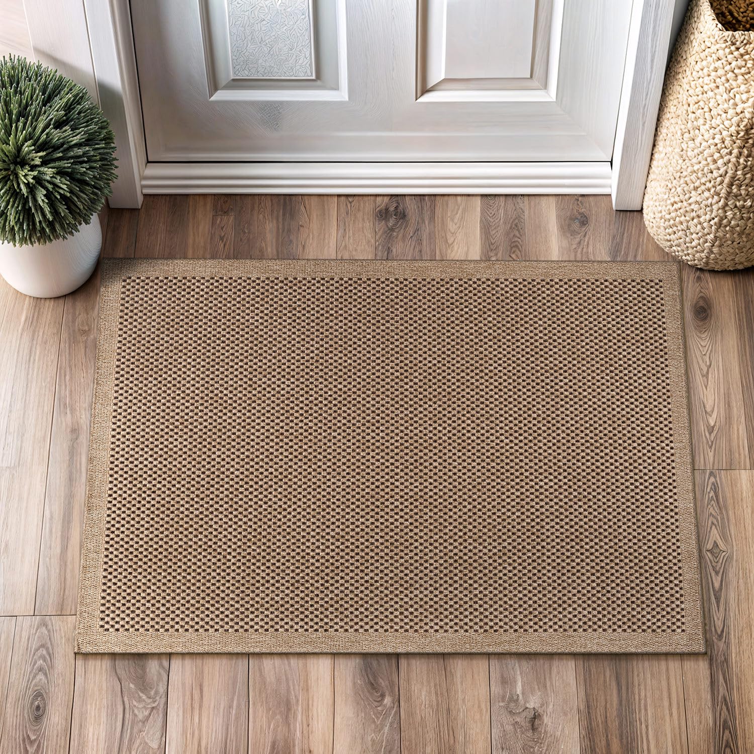 CAMILSON Easy Jute Rug 5x7, Indoor Outdoor Natural Color Fiber Area Rugs for Living Room Patio and Kitchen Rug Herringbone Seagrass Woven Design Easy-Cleaning Washable Outside Carpet Alfombras 5 x 7