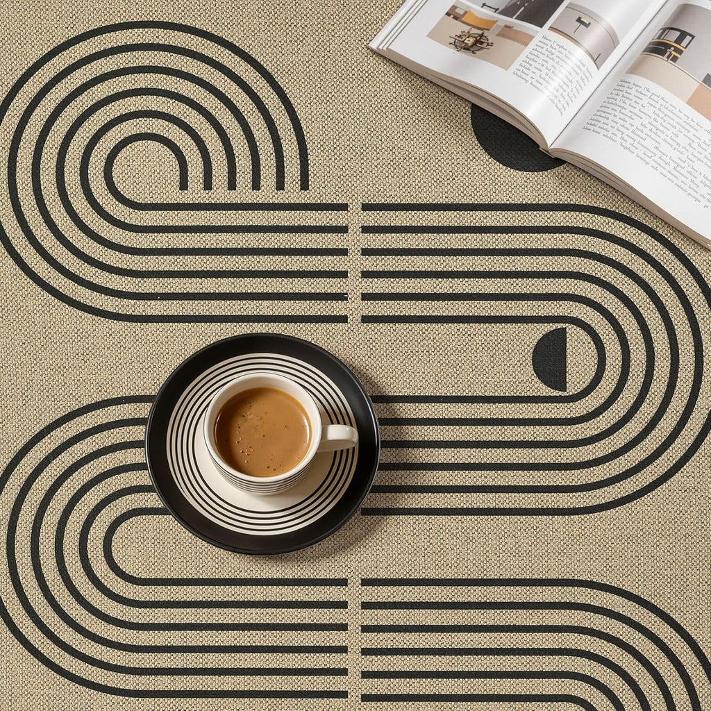 5x7 Outdoor Jute Area Rug Patio, Farmhouse Rugs for Living Room Backyard Machine Washable Non Slip, Pet Friendly Indoor Geometric Carpet for Dining Room - Brown