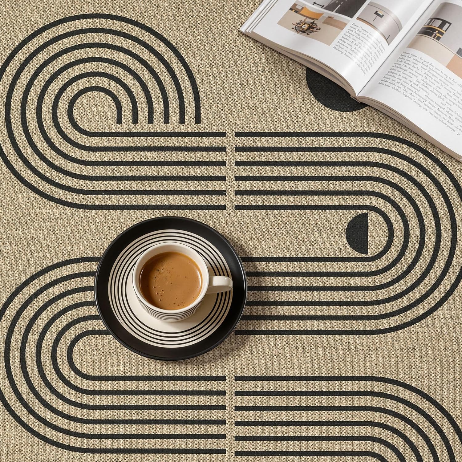 5x7 Outdoor Jute Area Rug Patio, Farmhouse Rugs for Living Room Backyard Machine Washable Non Slip, Pet Friendly Indoor Geometric Carpet for Dining Room - Brown