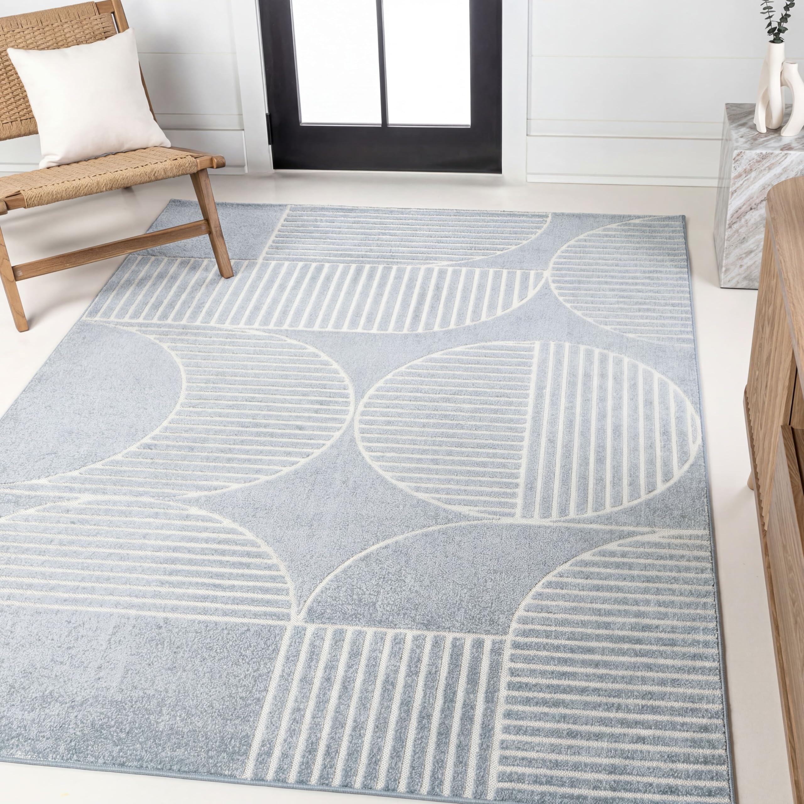 JONATHAN Y Nordby High-Low Arch Striped Indoor/Outdoor Area Rug, 4x6, Beige/Cream, for Patio, Backyard, Living Room, Bedroom, Office, Hose-Washable (SCN104E-4)