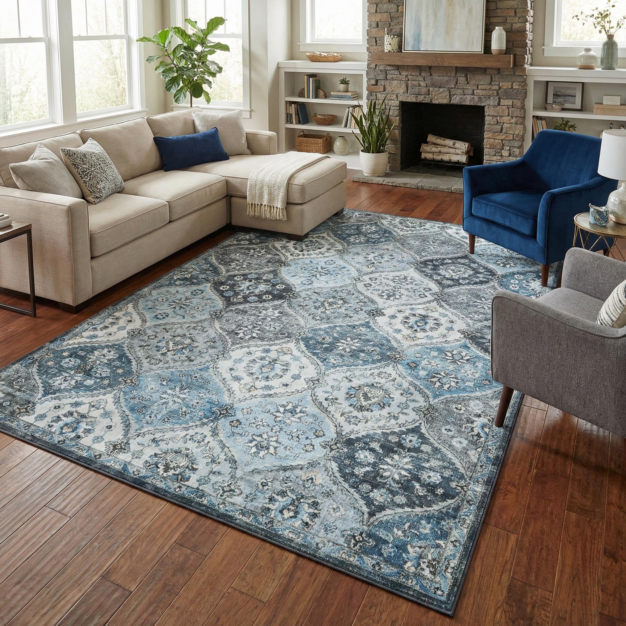 Garvee Modern Solid Rugs for Living Room 8x10 Washable Rug Large Non Slip Low Pile Foldable Carpet Ultra Soft Non-Shedding Stain-Resistant Floor Mat for Bedroom Playroom Nursery Office Dorm Cream