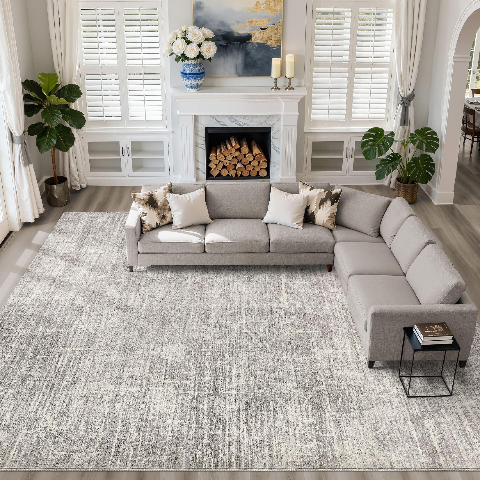 8x10 Area Rugs Living Room: Washable Large Neutral Brown Rug Abstract Soft Modern Stain Resistant Indoor Floor Non-Slip Carpet for Bedroom Nursery Kids Office Playroom Dining Room Under Table Home