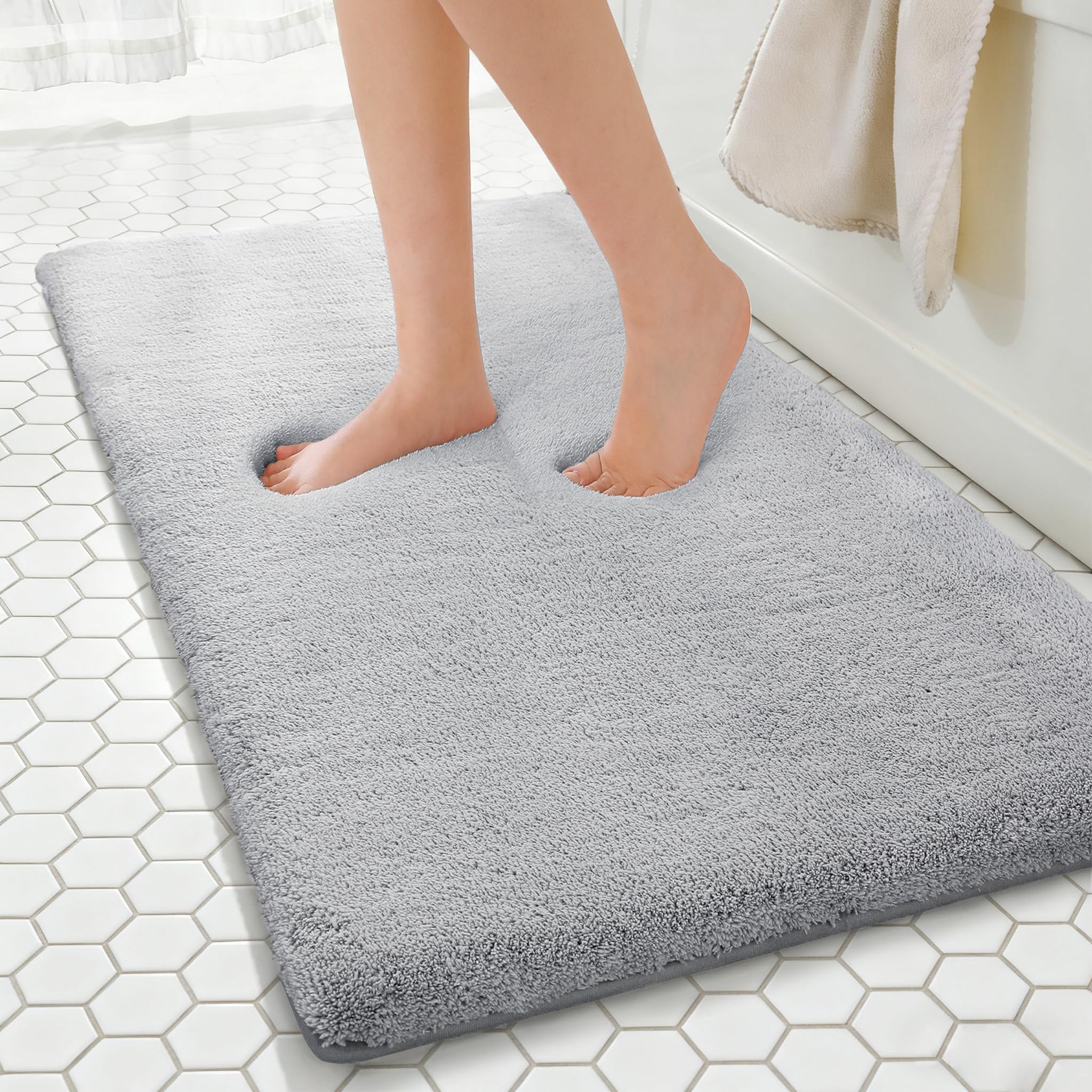 MINIDEAR Bathroom Rugs 36x24 Light Gray - Thick Memory Foam Bath Mat, Ultra Soft & Plush Fluffy, Non-Slip, Quick Dry, Absorbent Washable Floor Microfiber Mat for Tub, Home Decor Accessories