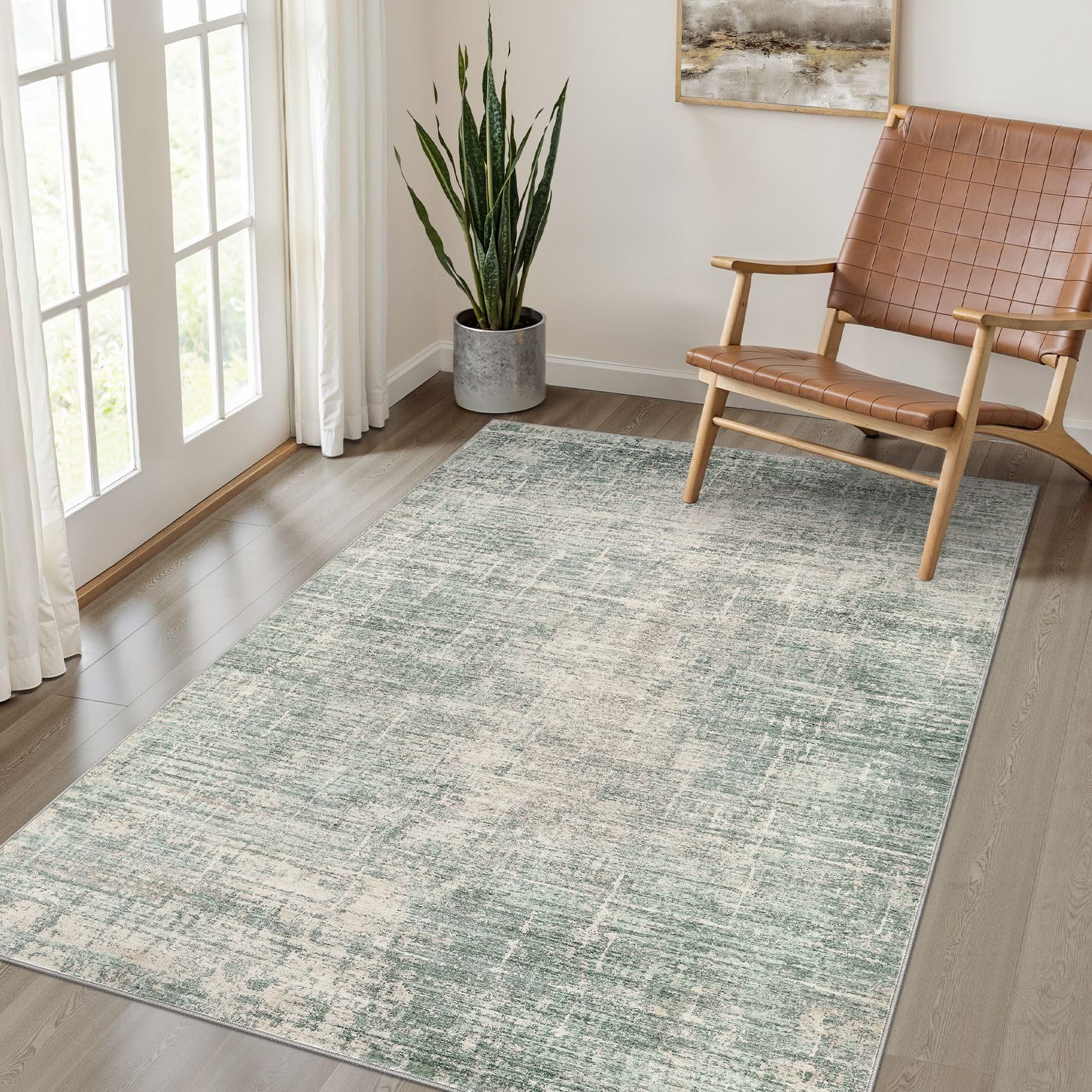 8x10 Area Rugs Living Room: Washable Large Neutral Brown Rug Abstract Soft Modern Stain Resistant Indoor Floor Non-Slip Carpet for Bedroom Nursery Kids Office Playroom Dining Room Under Table Home