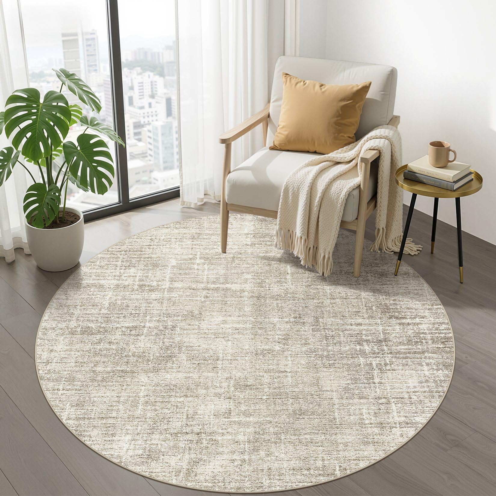 8x10 Area Rugs Living Room: Washable Large Neutral Brown Rug Abstract Soft Modern Stain Resistant Indoor Floor Non-Slip Carpet for Bedroom Nursery Kids Office Playroom Dining Room Under Table Home