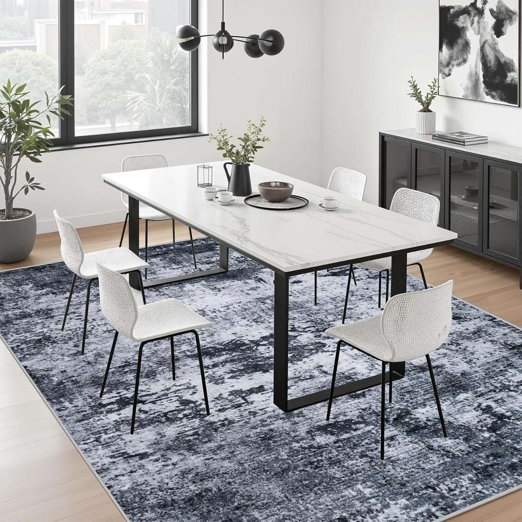 5x7 Area Rug Living Room Rug: Washable Modern Abstract Soft Thin Rug Indoor Floor No Slip Stain Resistant Carpet for Bedroom Dining Room Farmhouse Nursery Home Office - Black