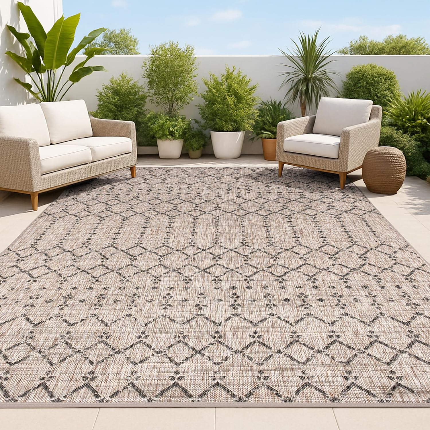 JONATHAN Y Moroccan Geometric Indoor Outdoor Area Rug 8X10 Navy/Light Gray, Ourika Textured Weave for Backyard, Patio, Porch, Easy-Cleaning, High Traffic, Pet-Friendly, Non-Shedding (SMB108B-8)
