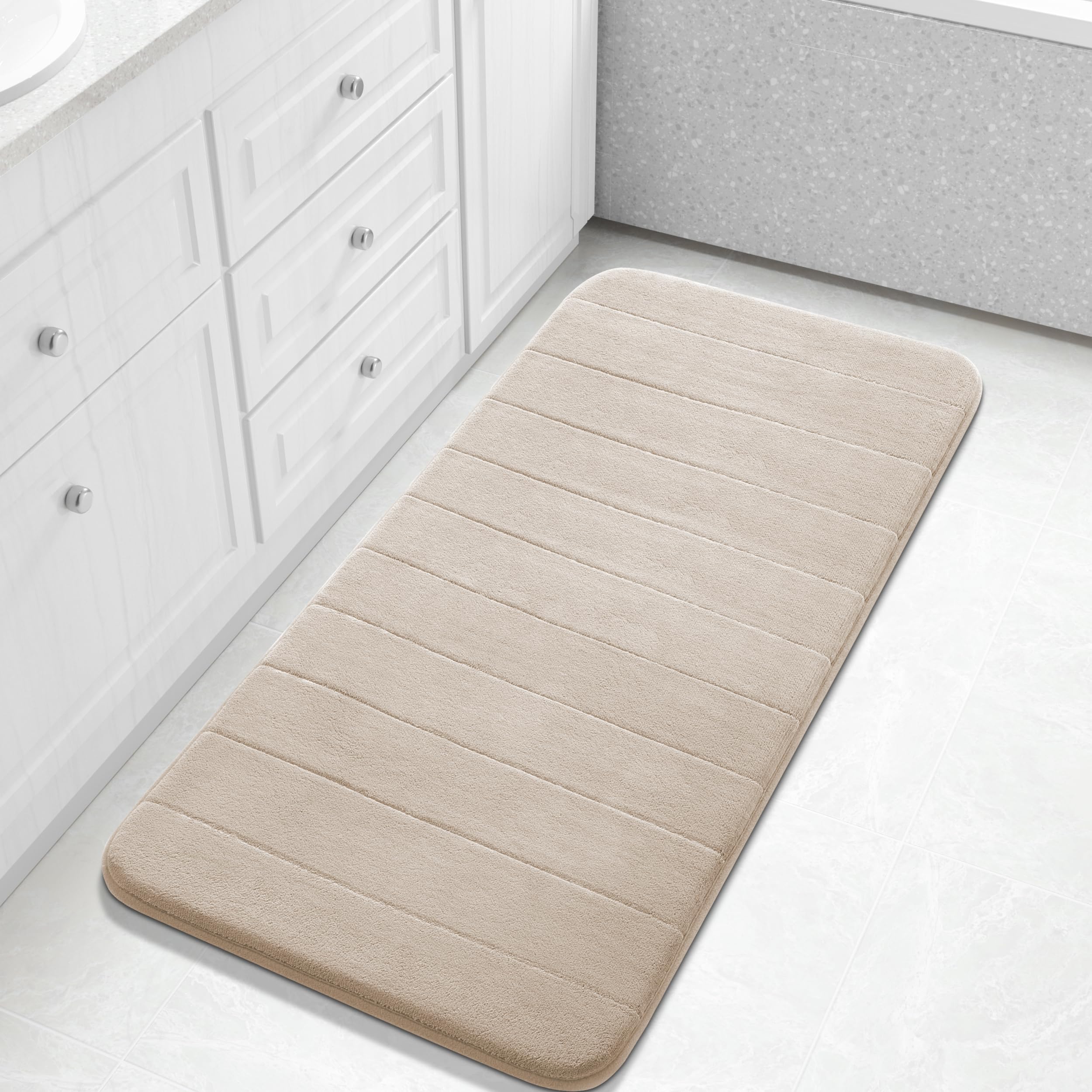 Yimobra Large Bath Mat 36"x24", Super Soft Quick Dry Memory Foam Bathroom Rug, Water Absorbent, Non Slip Backing Machine Washable for Tub Shower, Thick Comfort Support, Cream