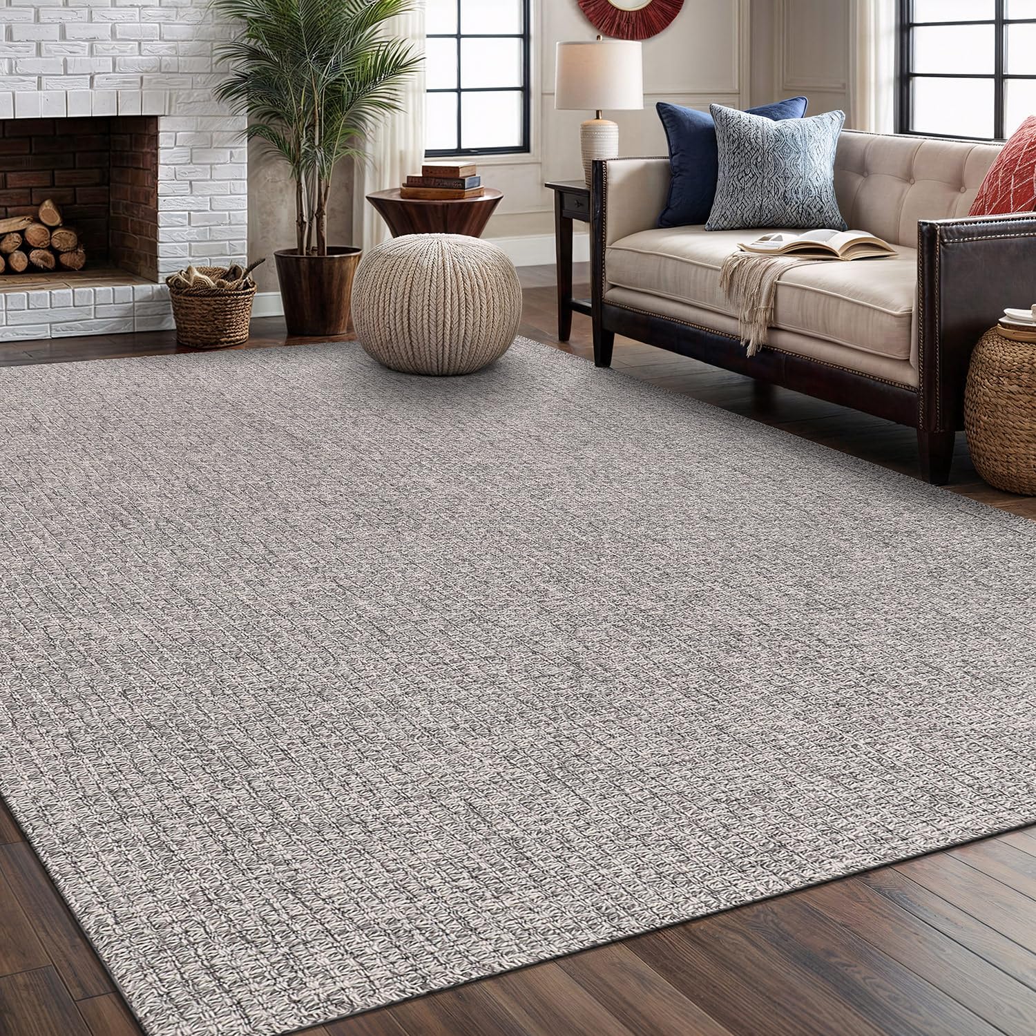 Washable Easy Jute Rug 5x7, Indoor Outdoor Rugs Natural Color Farmhouse Area Rugs for Living Room, Kitchen, High Traffic Area, Easy to Clean Solid Boho Woven Design Outside Carpet (5 X 7 Natural)