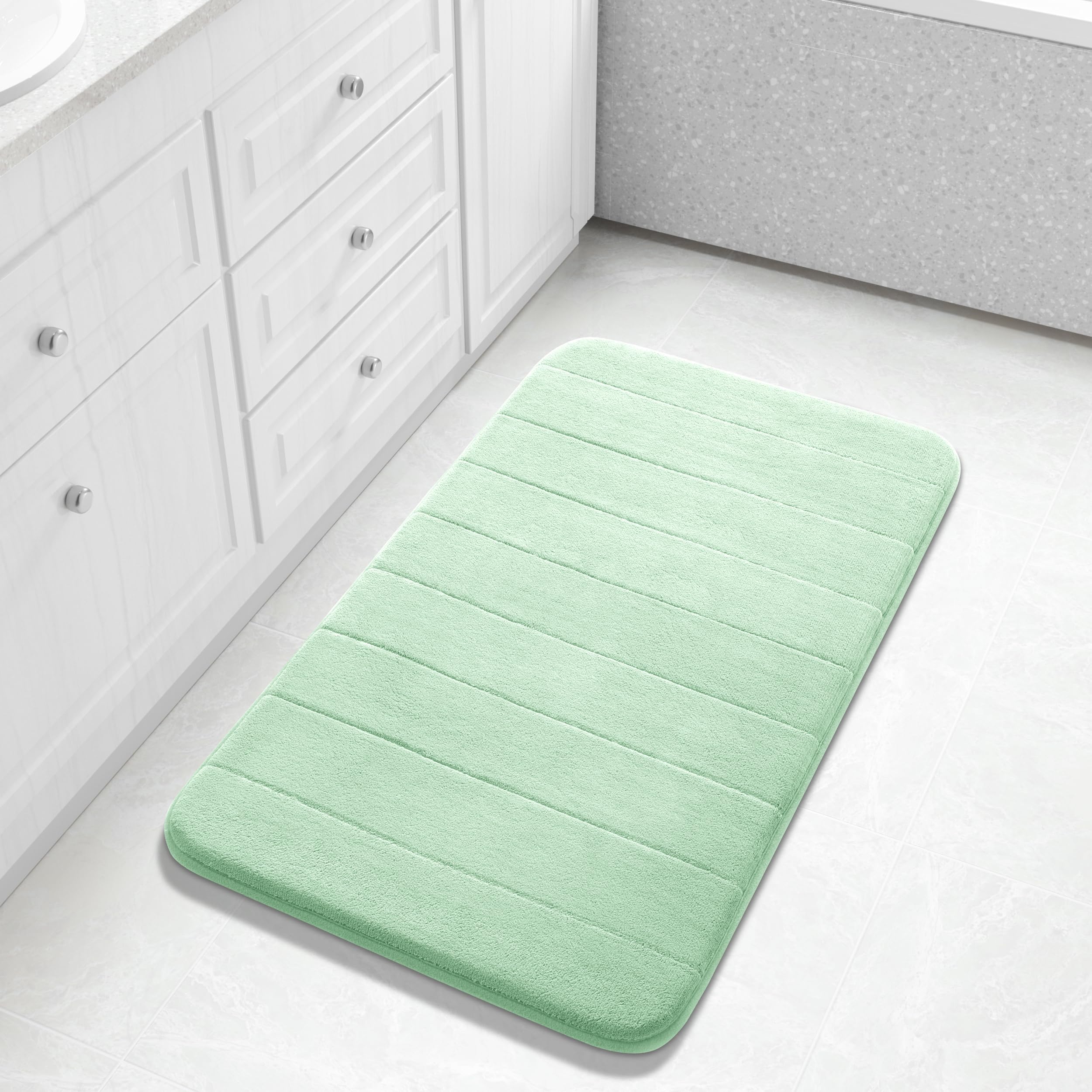 Yimobra Large Bath Mat 36"x24", Super Soft Quick Dry Memory Foam Bathroom Rug, Water Absorbent, Non Slip Backing Machine Washable for Tub Shower, Thick Comfort Support, Cream