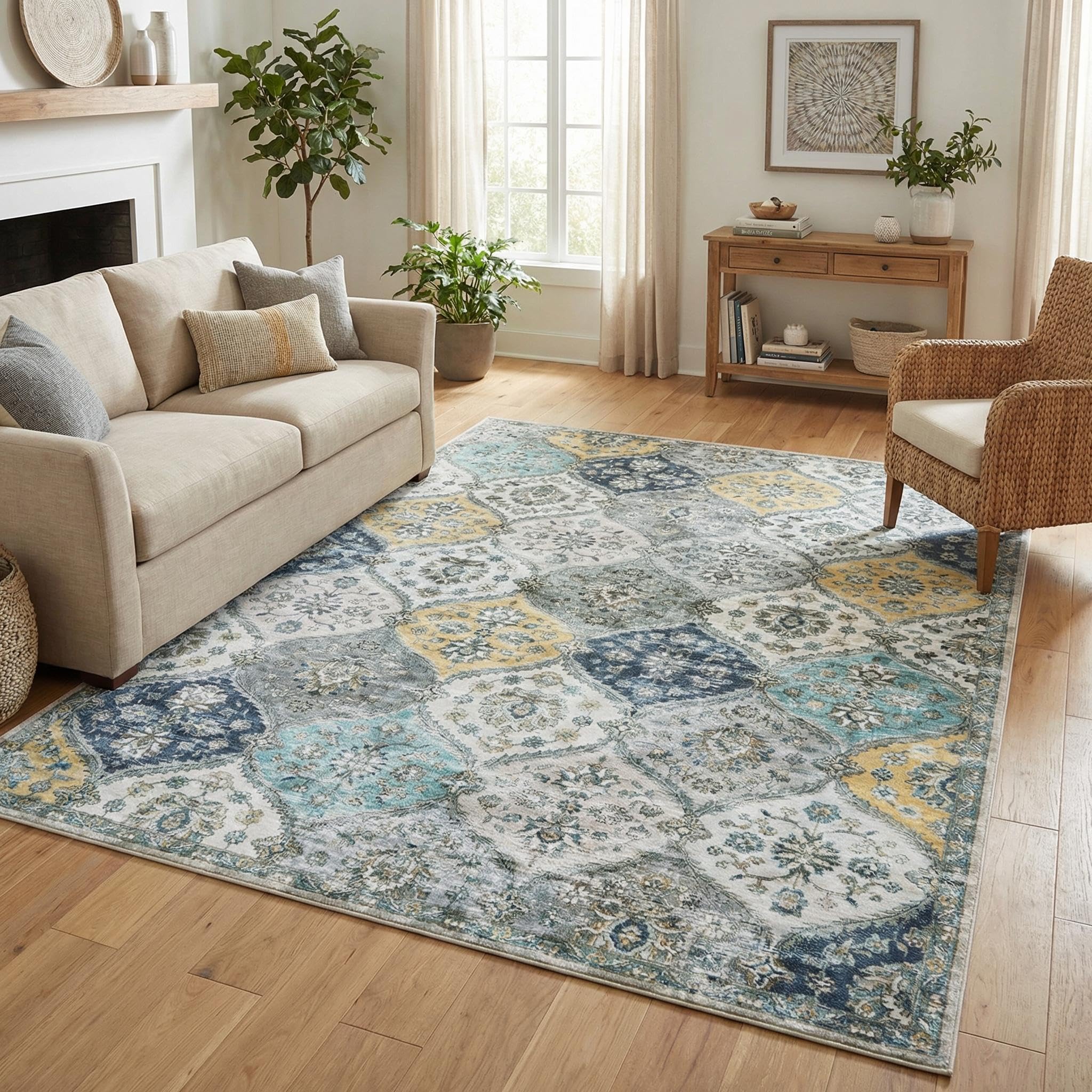 Garvee Modern Solid Rugs for Living Room 8x10 Washable Rug Large Non Slip Low Pile Foldable Carpet Ultra Soft Non-Shedding Stain-Resistant Floor Mat for Bedroom Playroom Nursery Office Dorm Cream