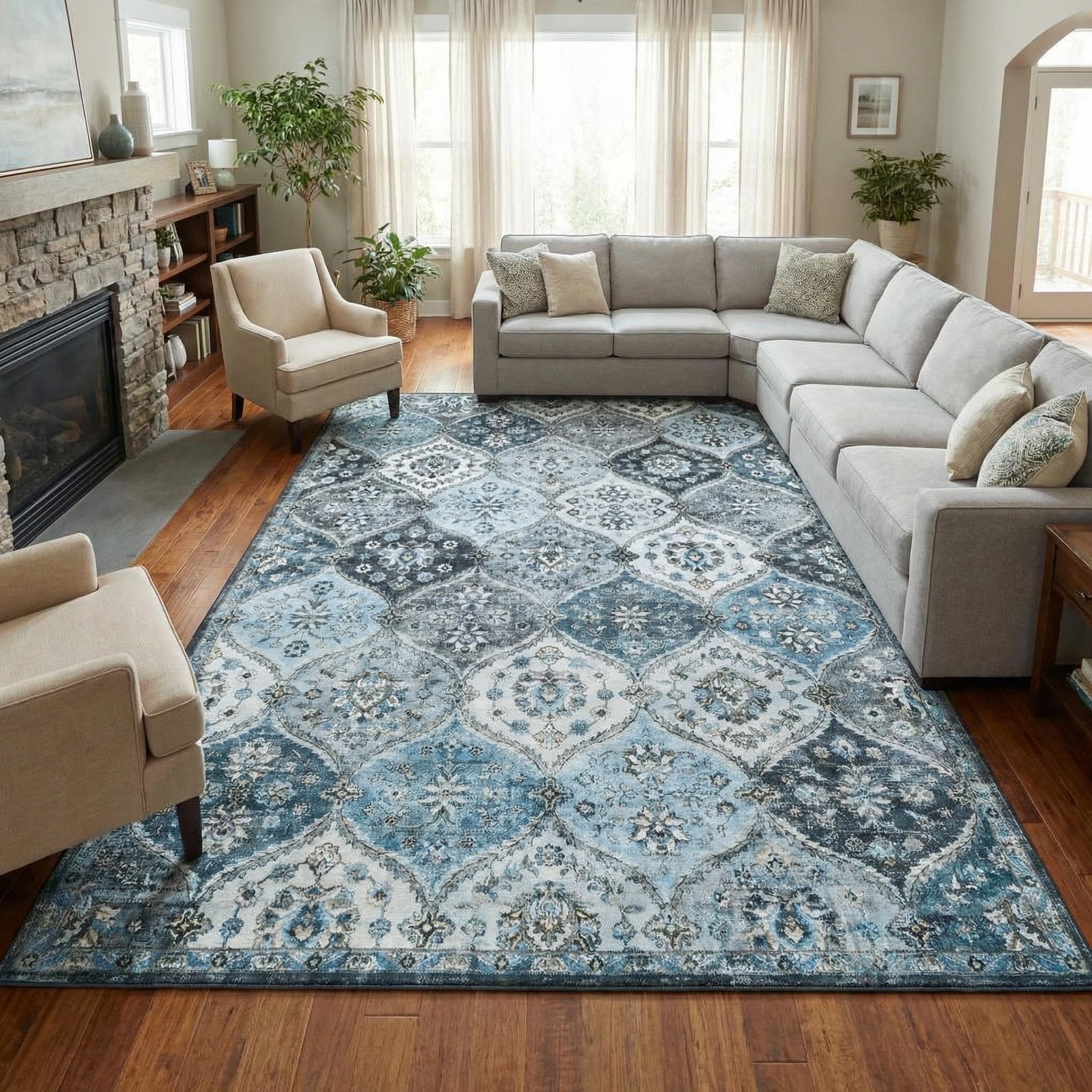 Garvee Modern Solid Rugs for Living Room 8x10 Washable Rug Large Non Slip Low Pile Foldable Carpet Ultra Soft Non-Shedding Stain-Resistant Floor Mat for Bedroom Playroom Nursery Office Dorm Cream