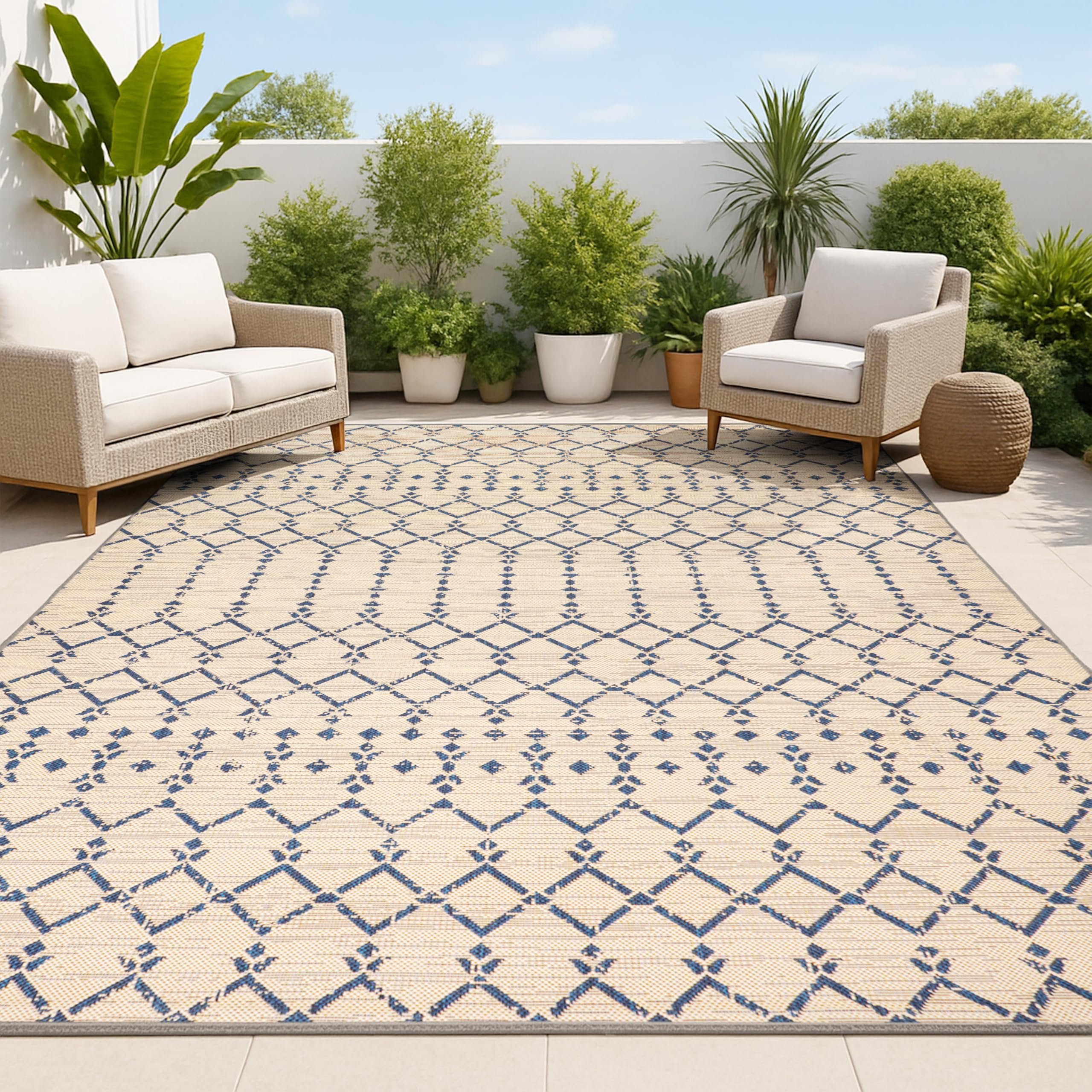 JONATHAN Y Moroccan Geometric Indoor Outdoor Area Rug 8X10 Natural/Black, Ourika Textured Weave for Backyard, Patio, Porch, Easy-Cleaning, High Traffic, Pet-Friendly, Non-Shedding (SMB108D-8)