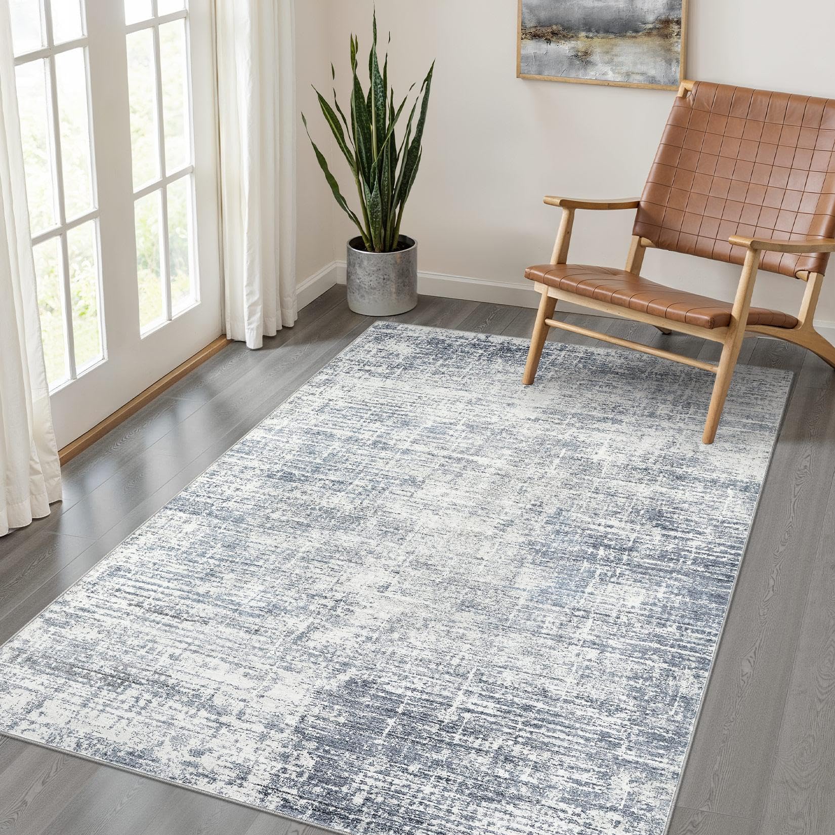 8x10 Area Rugs Living Room: Washable Large Neutral Brown Rug Abstract Soft Modern Stain Resistant Indoor Floor Non-Slip Carpet for Bedroom Nursery Kids Office Playroom Dining Room Under Table Home