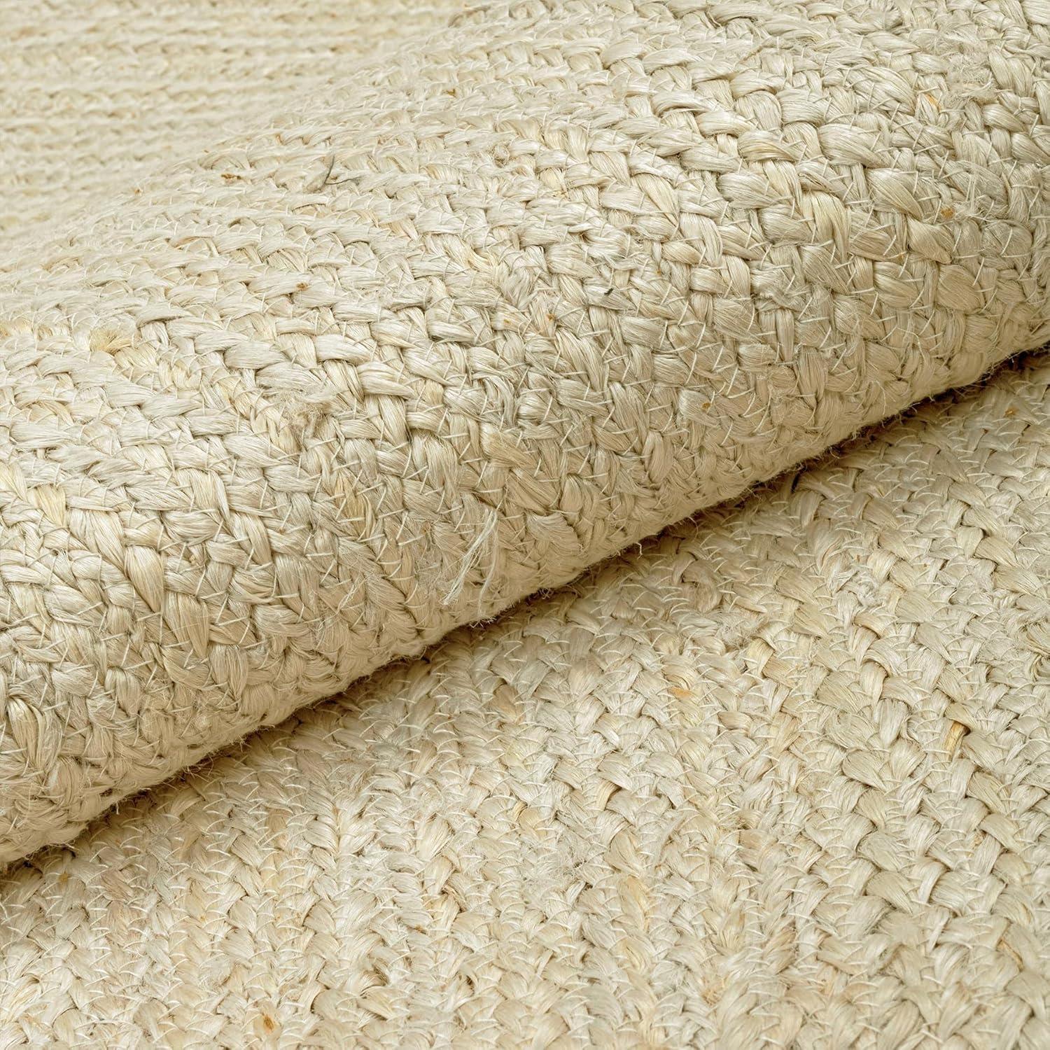 HOMEMONDE Braide Natural Jute Rug 5'x8' Boho Home Decor Area Rug - Barley White Hand Woven Rustic Vintage Reversible for Bedroom, Kitchen, Living Room, Hallway, Dining Room