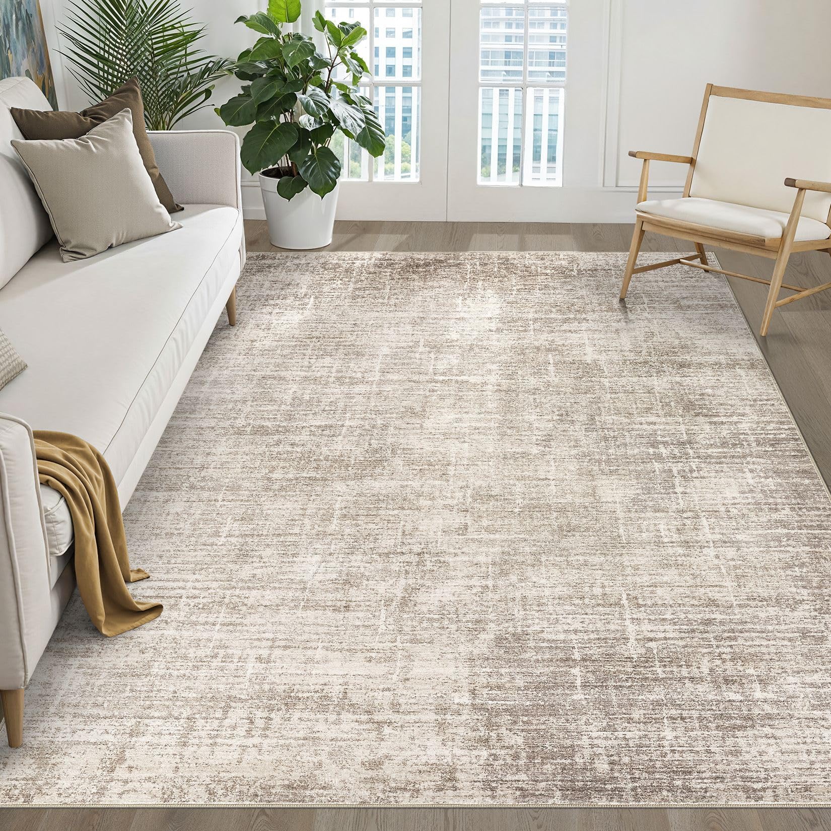 8x10 Area Rugs Living Room: Washable Large Neutral Brown Rug Abstract Soft Modern Stain Resistant Indoor Floor Non-Slip Carpet for Bedroom Nursery Kids Office Playroom Dining Room Under Table Home