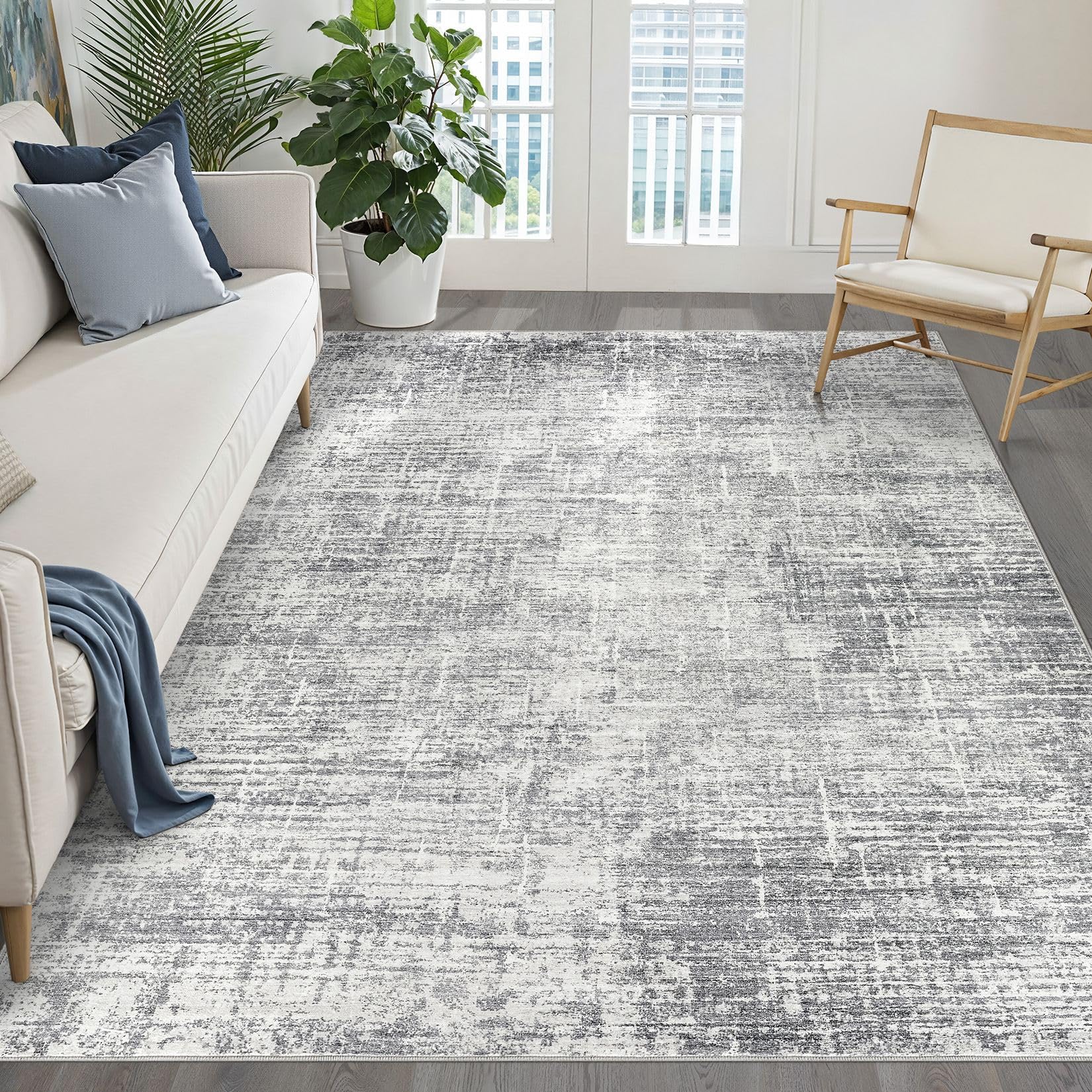 8x10 Area Rugs Living Room: Washable Large Neutral Brown Rug Abstract Soft Modern Stain Resistant Indoor Floor Non-Slip Carpet for Bedroom Nursery Kids Office Playroom Dining Room Under Table Home