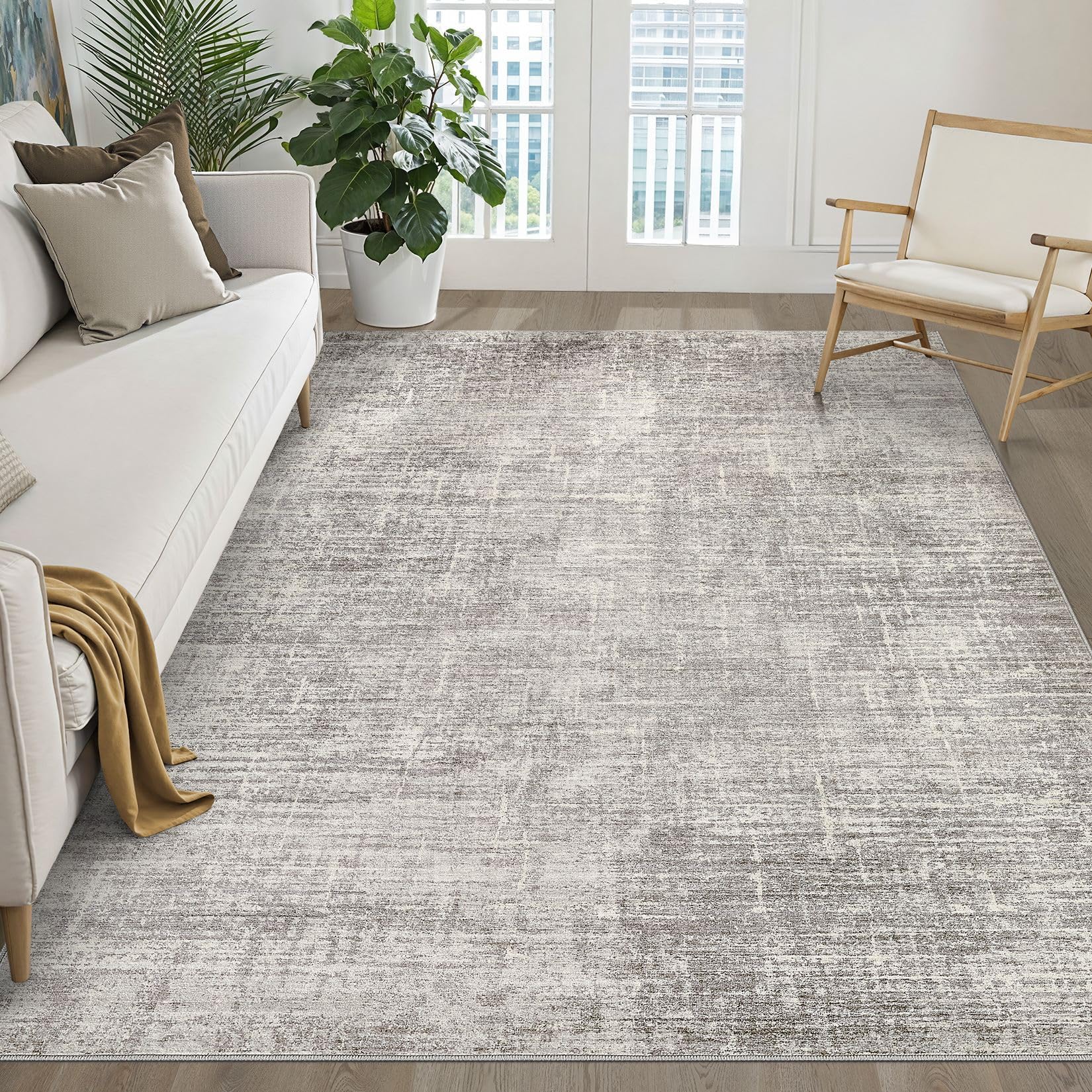 8x10 Area Rugs Living Room: Washable Large Neutral Brown Rug Abstract Soft Modern Stain Resistant Indoor Floor Non-Slip Carpet for Bedroom Nursery Kids Office Playroom Dining Room Under Table Home