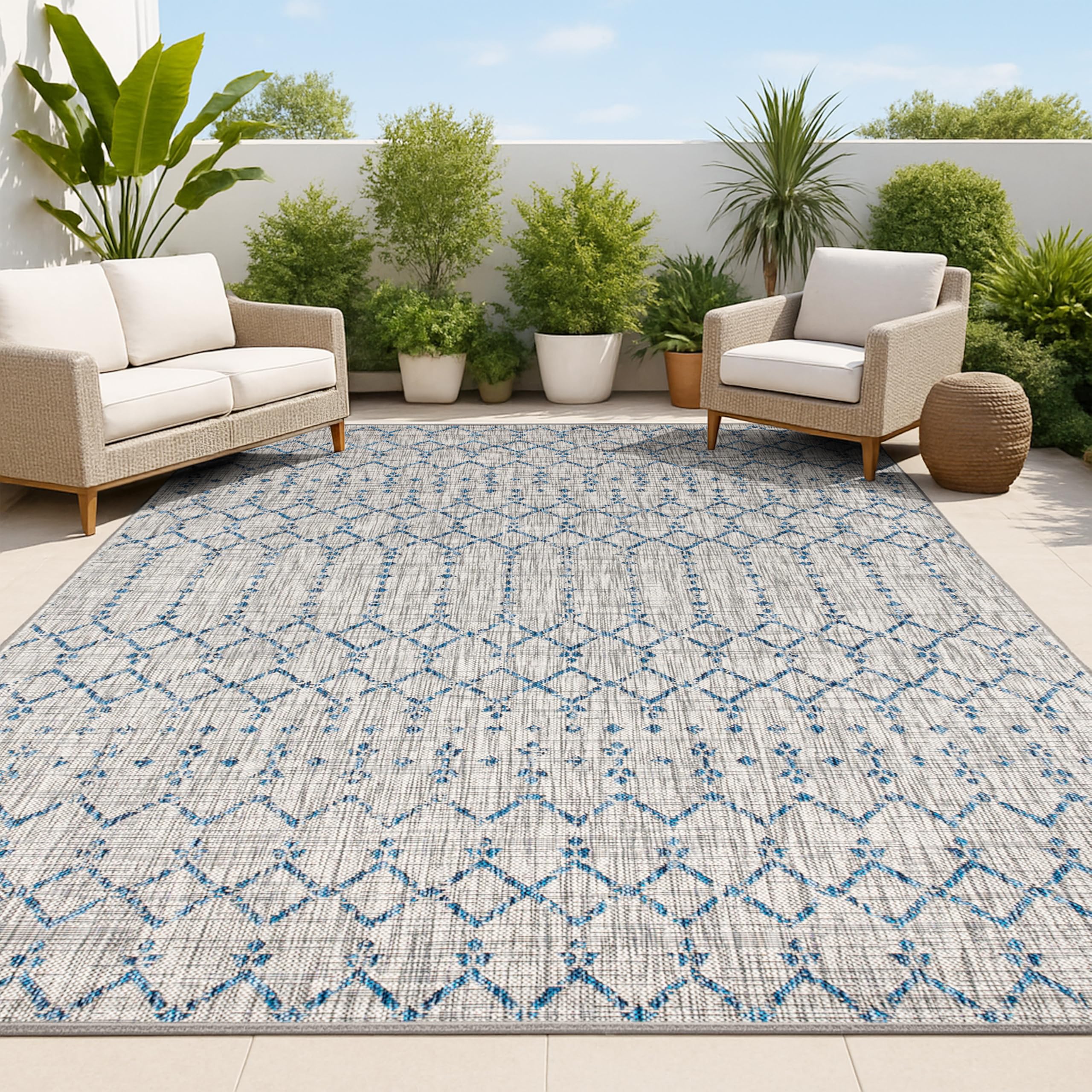 JONATHAN Y Moroccan Geometric Indoor Outdoor Area Rug 8X10 Natural/Black, Ourika Textured Weave for Backyard, Patio, Porch, Easy-Cleaning, High Traffic, Pet-Friendly, Non-Shedding (SMB108D-8)