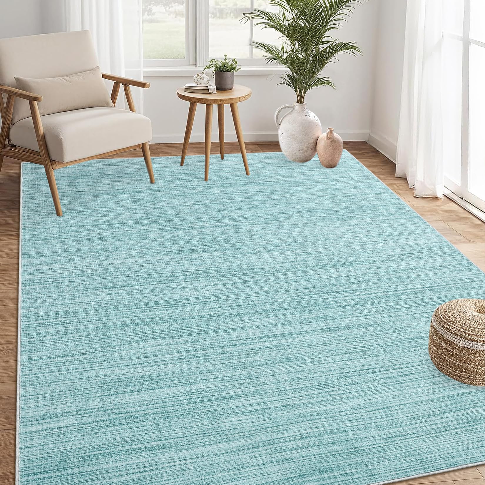Washable Area Rug 8x10 for Living Room Bedroom Non Slip Minimalist Solid Color Area Rugs Modern Abstract Plain Dining Room Throw Carpet Low Pile Soft Classic Boho Rugs for Kitchen Nursery Oiifce,Ivory